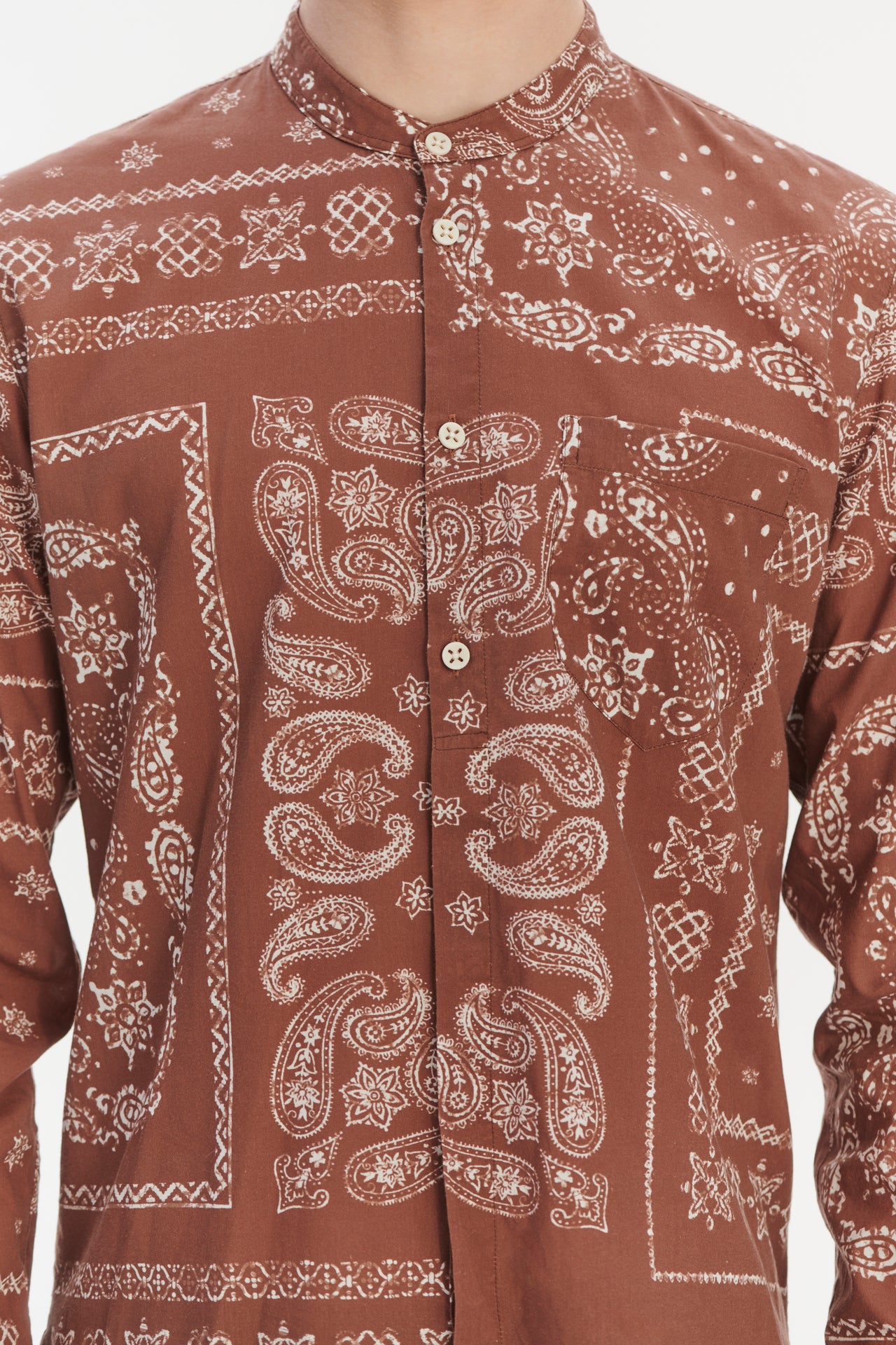 Zen Shirt in a Rusty Chestnut Airy Bandana Print Italian Cotton