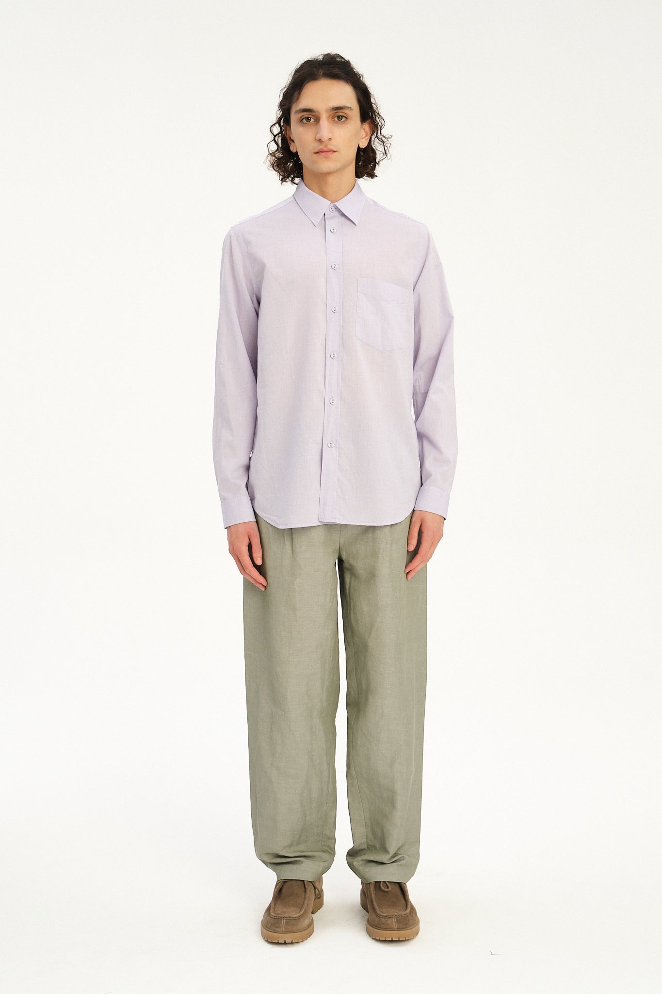 Relaxed Fit Shirt with Fabric Covered Buttons in Soft Cotton