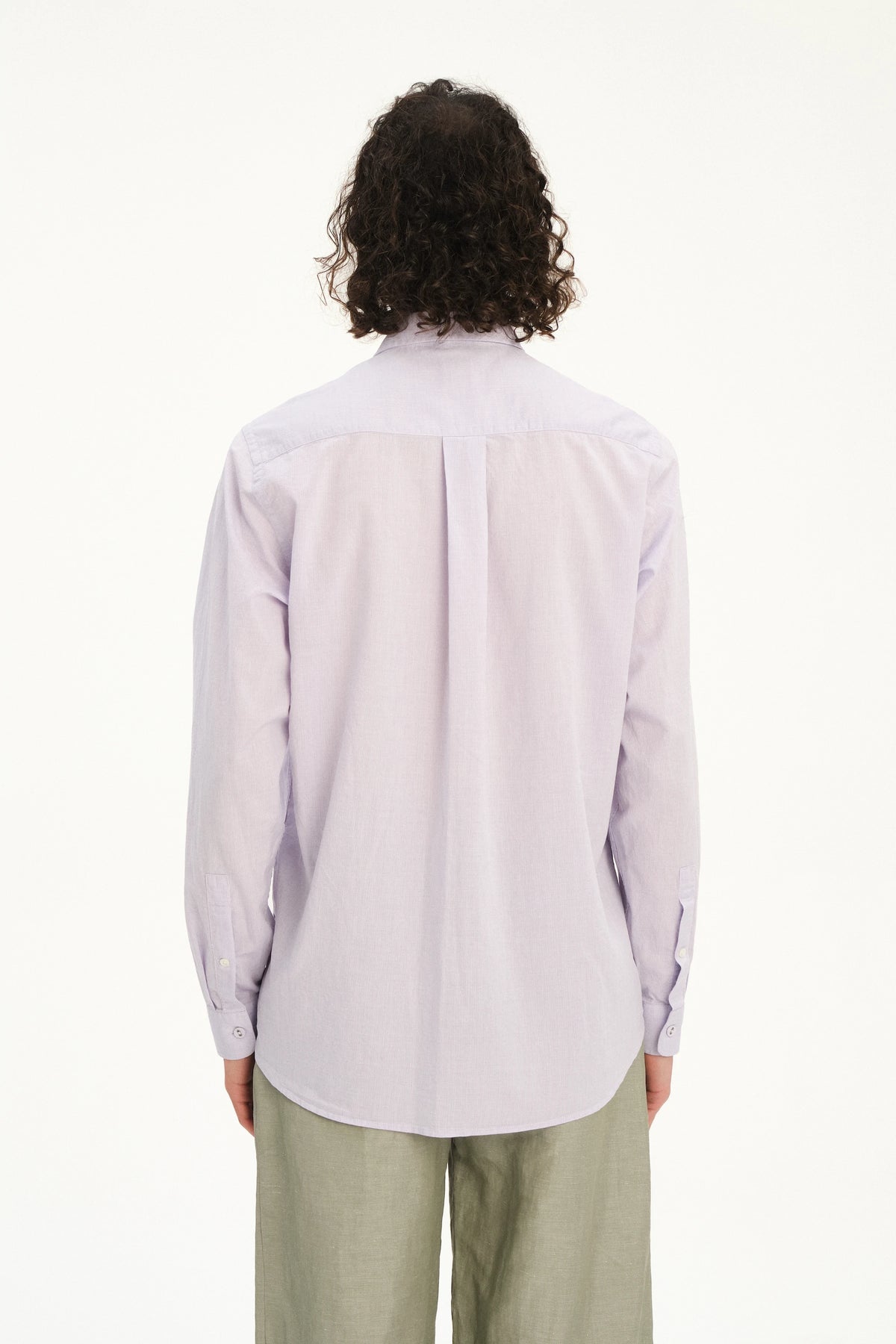 Relaxed Fit Delft Shirt in a Lavender Soft Italian Cotton and Fabric Covered Buttons