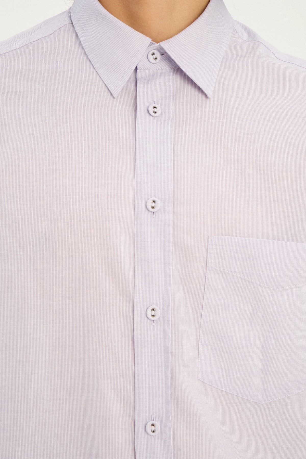 Relaxed Fit Delft Shirt in a Lavender Soft Italian Cotton and Fabric Covered Buttons