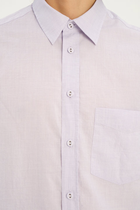 Relaxed Fit Delft Shirt in a Lavender Soft Italian Cotton and Fabric Covered Buttons