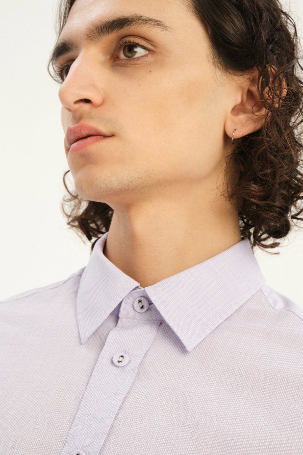 Relaxed Fit Delft Shirt in a Lavender Soft Italian Cotton and Fabric Covered Buttons
