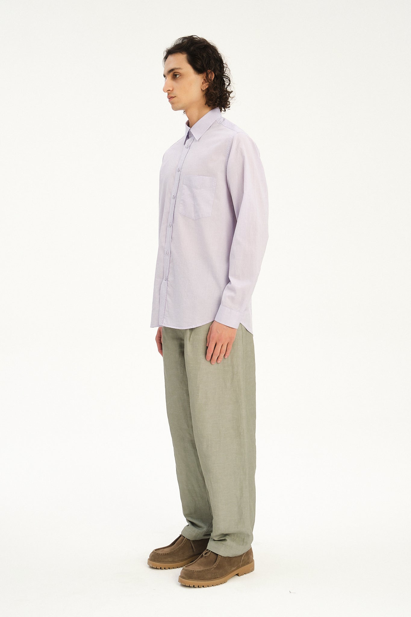 Relaxed Fit Shirt with Fabric Covered Buttons in Soft Cotton