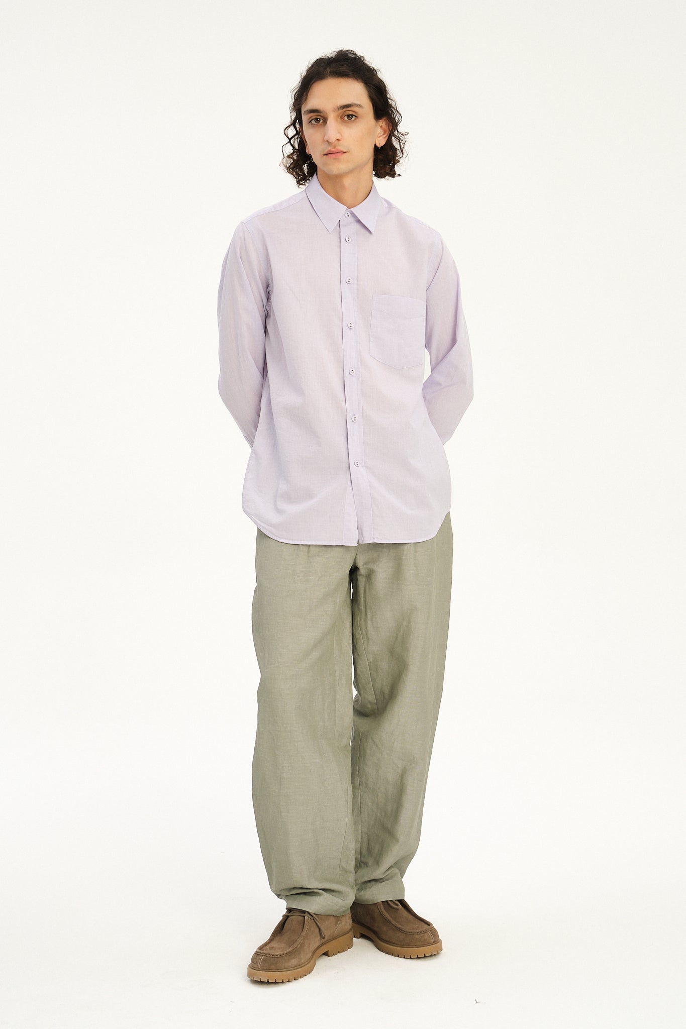 Relaxed Fit Shirt with Fabric Covered Buttons in Soft Cotton