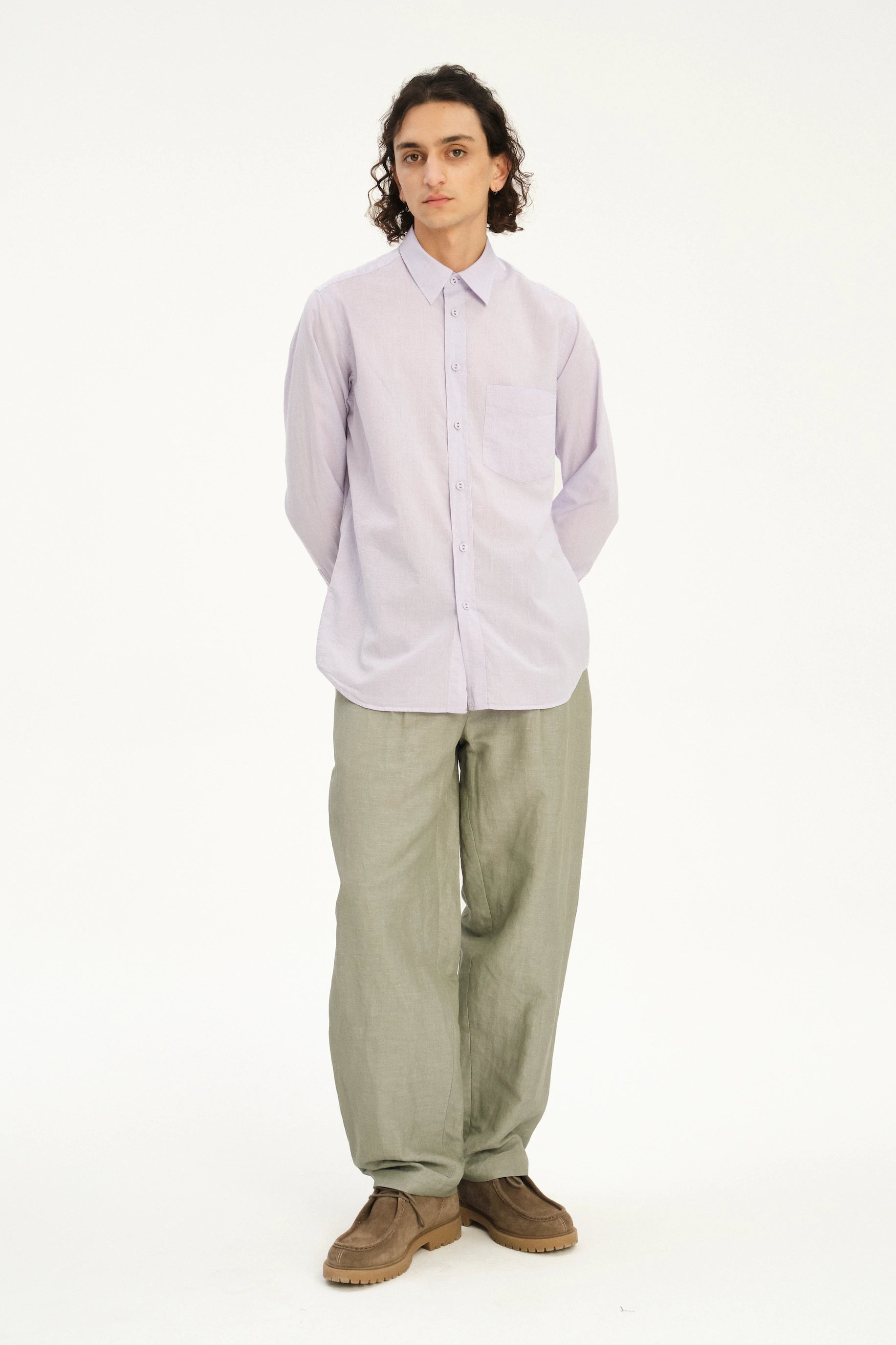 Relaxed Fit Shirt with Fabric Covered Buttons in Soft Cotton