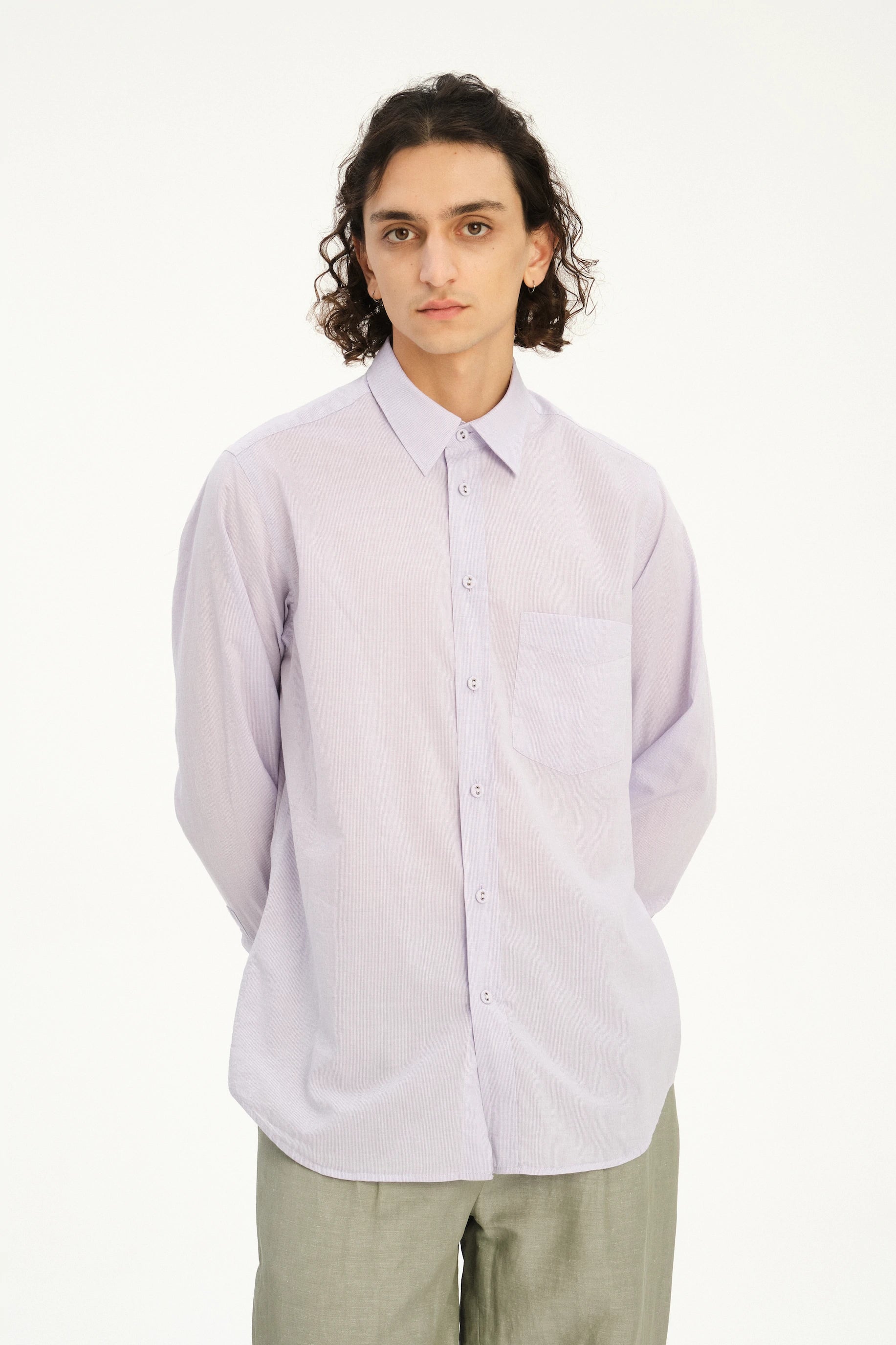 Relaxed Fit Shirt with Fabric Covered Buttons in Soft Cotton