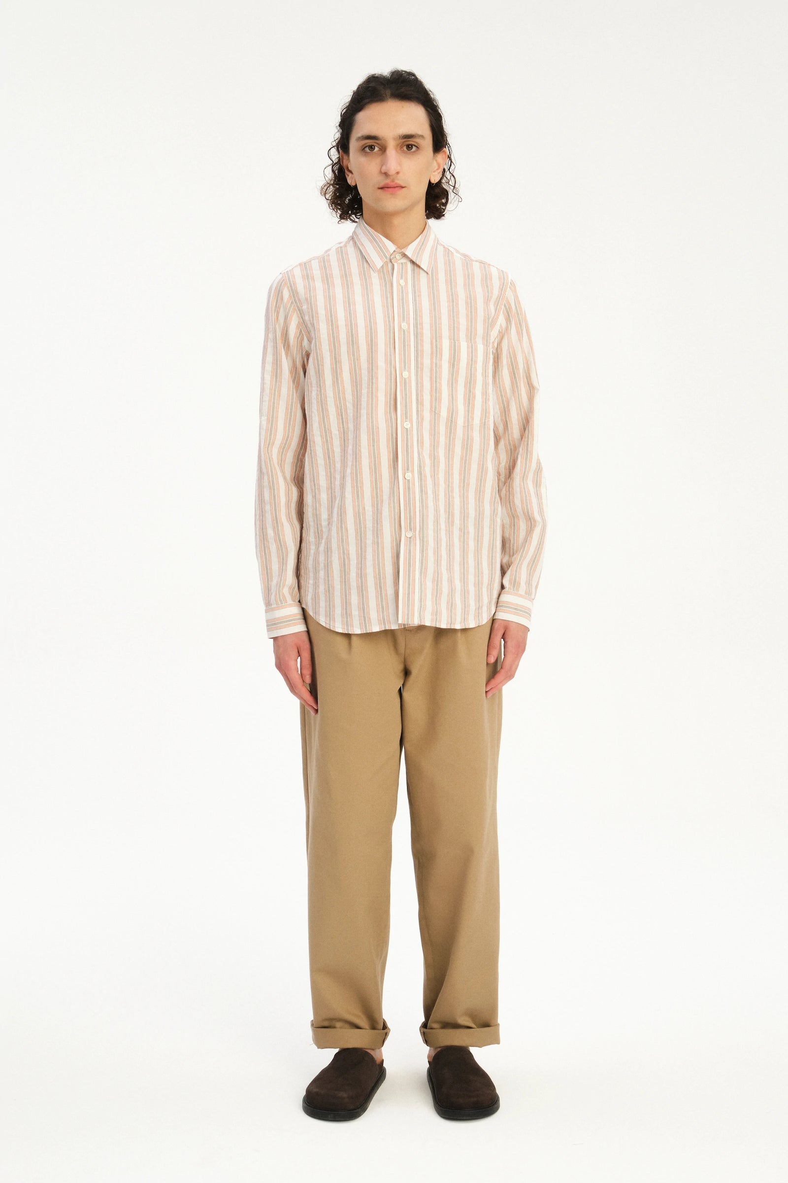 Relaxed Fit Delft Shirt in a soft Striped Blend of Cotton and Linen