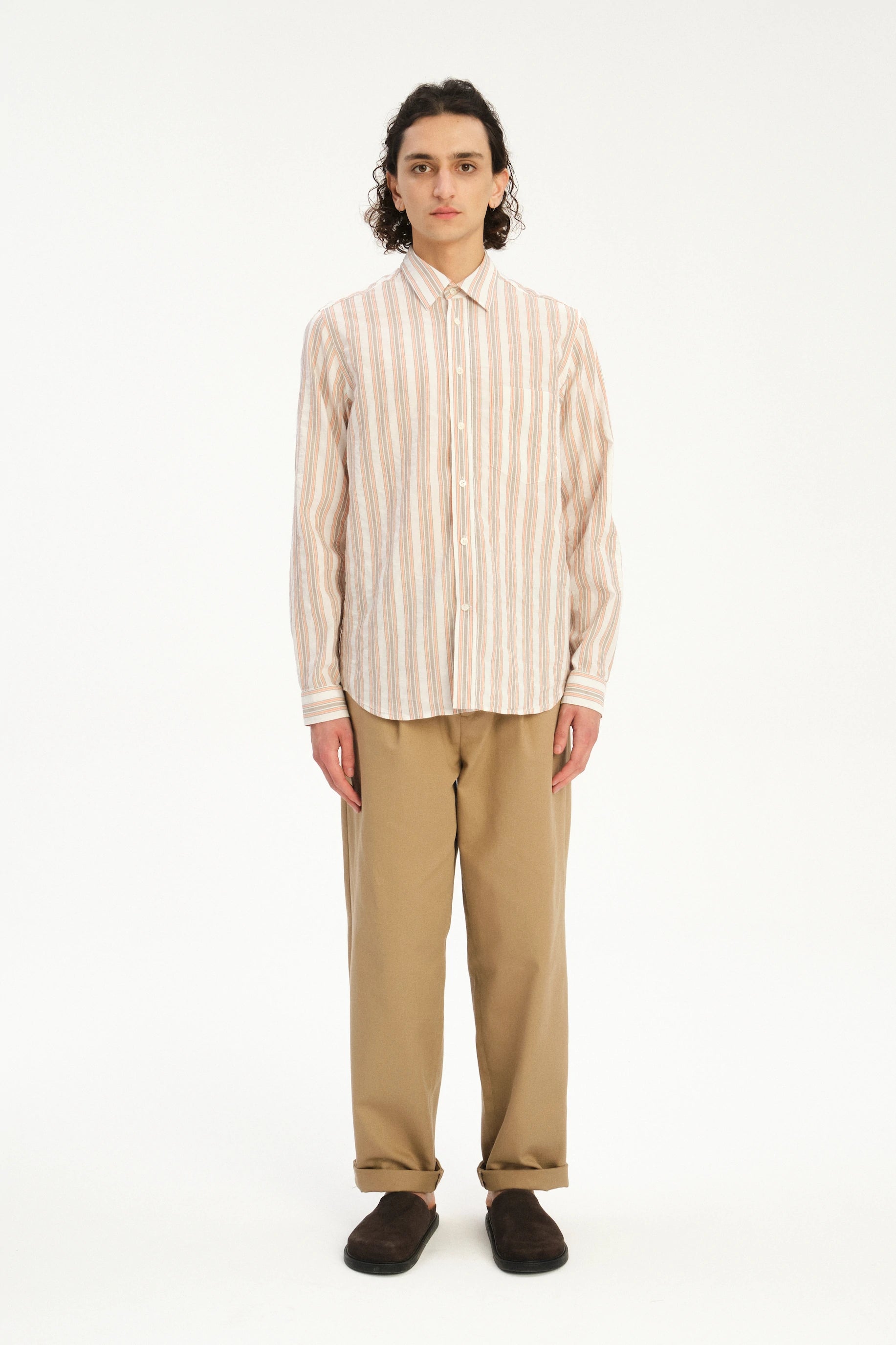 Relaxed Fit Delft Shirt in a soft Striped Blendof Cotton and Linen
