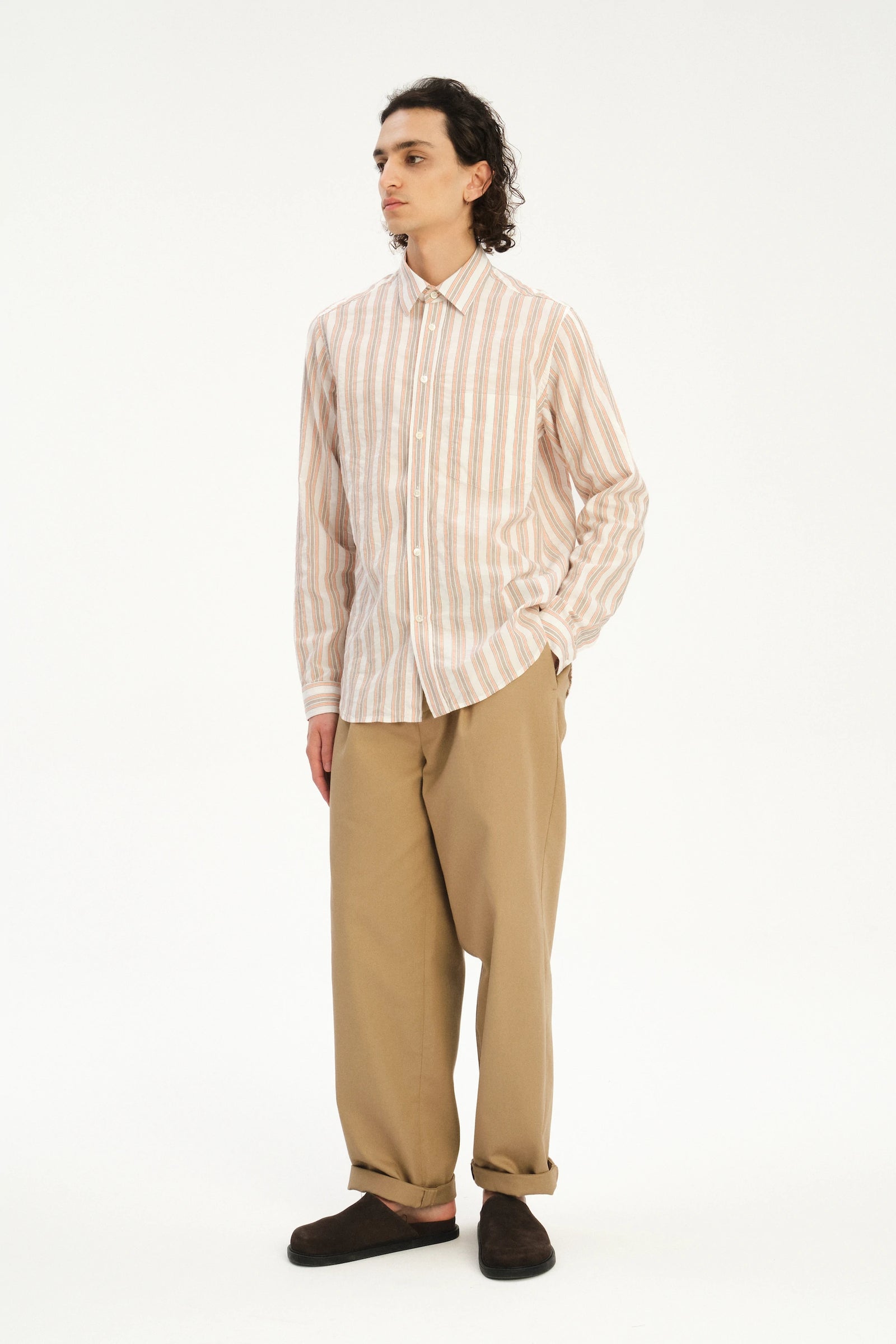 Relaxed Fit Delft Shirt in a soft Striped Blend of Cotton and Linen