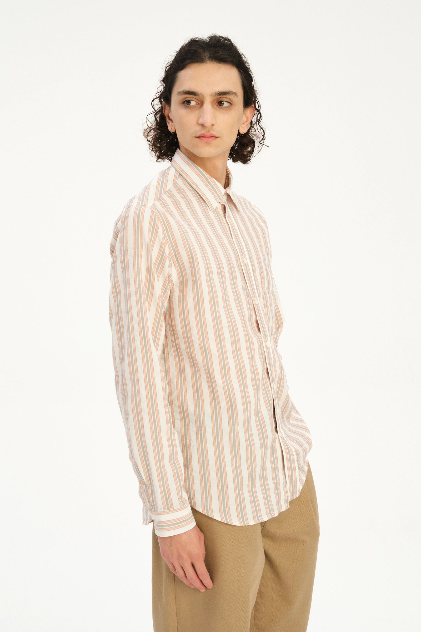 Relaxed Fit Delft Shirt in a soft Striped Blend of Cotton and Linen