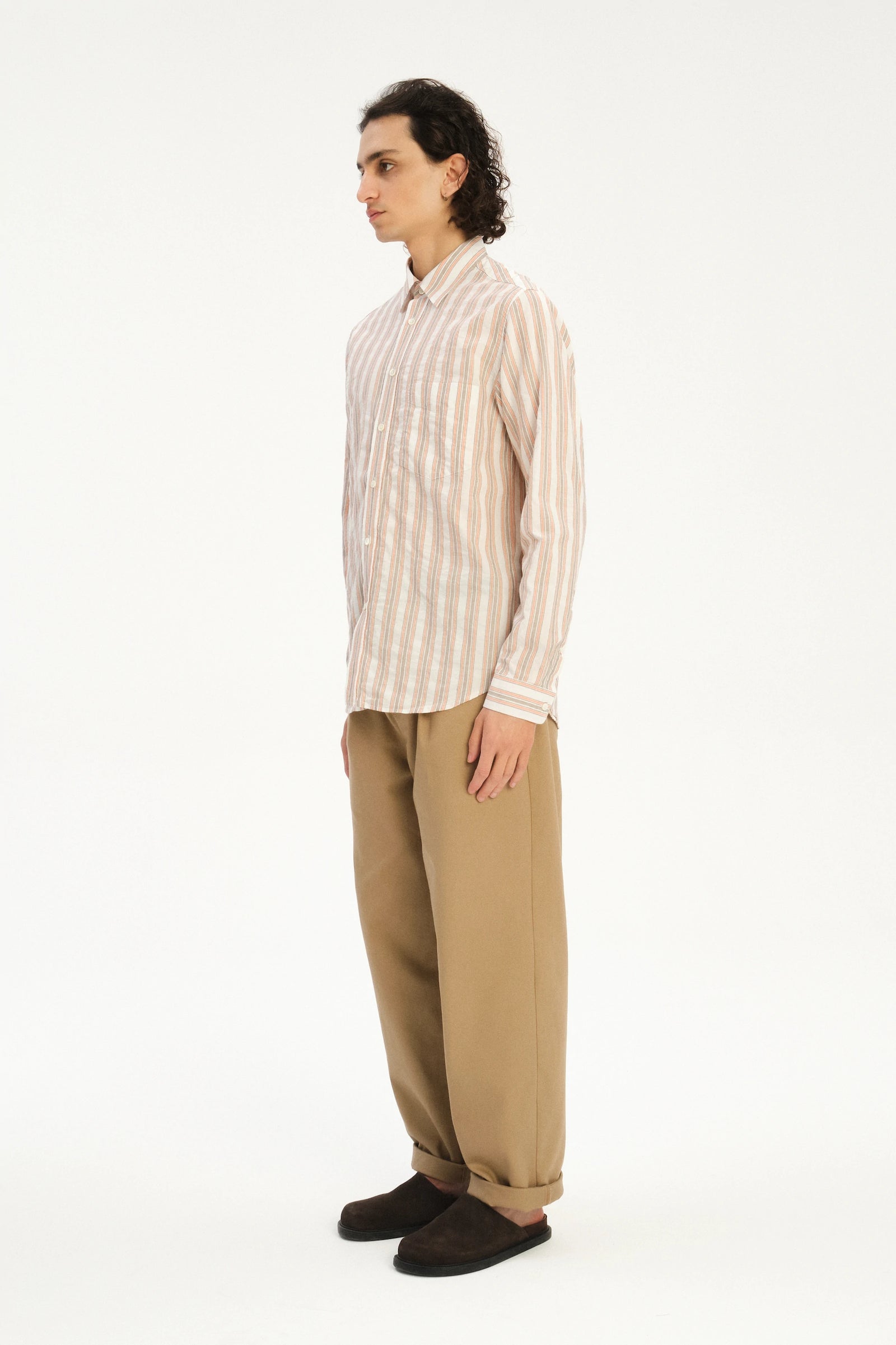 Relaxed Fit Delft Shirt in a soft Striped Blend of Cotton and Linen
