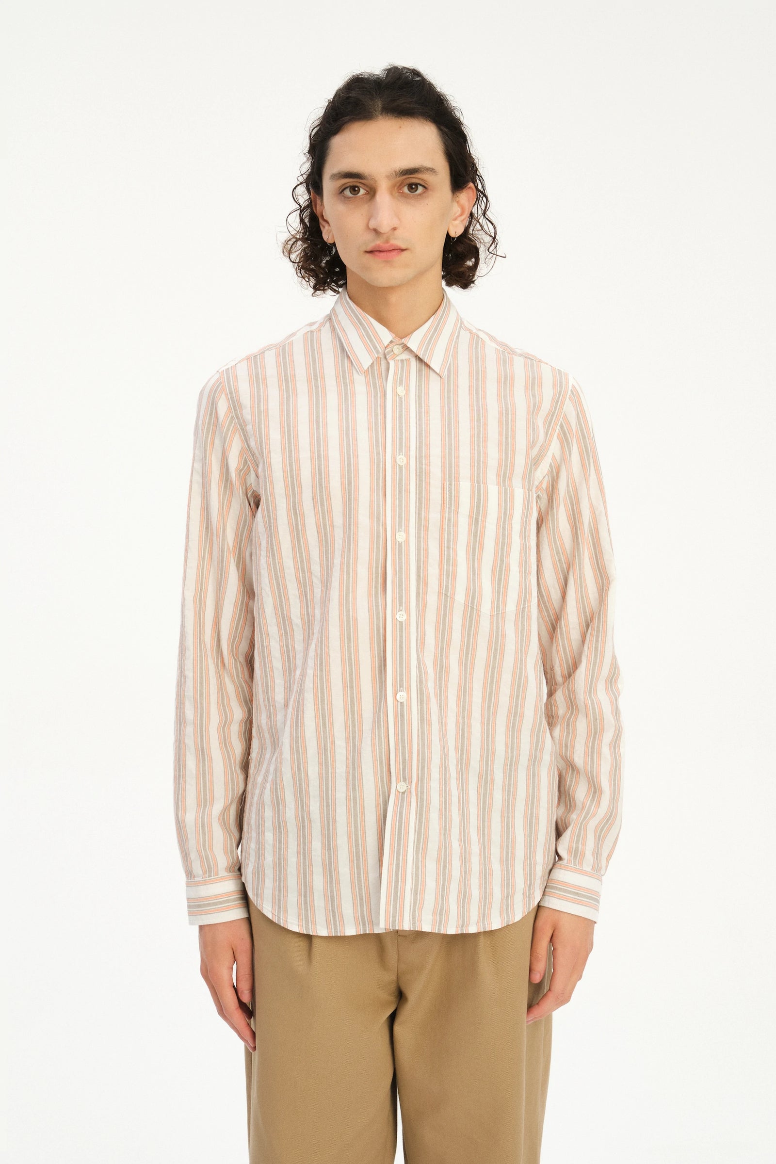 Relaxed Fit Delft Shirt in a soft Striped Blend of Cotton and Linen