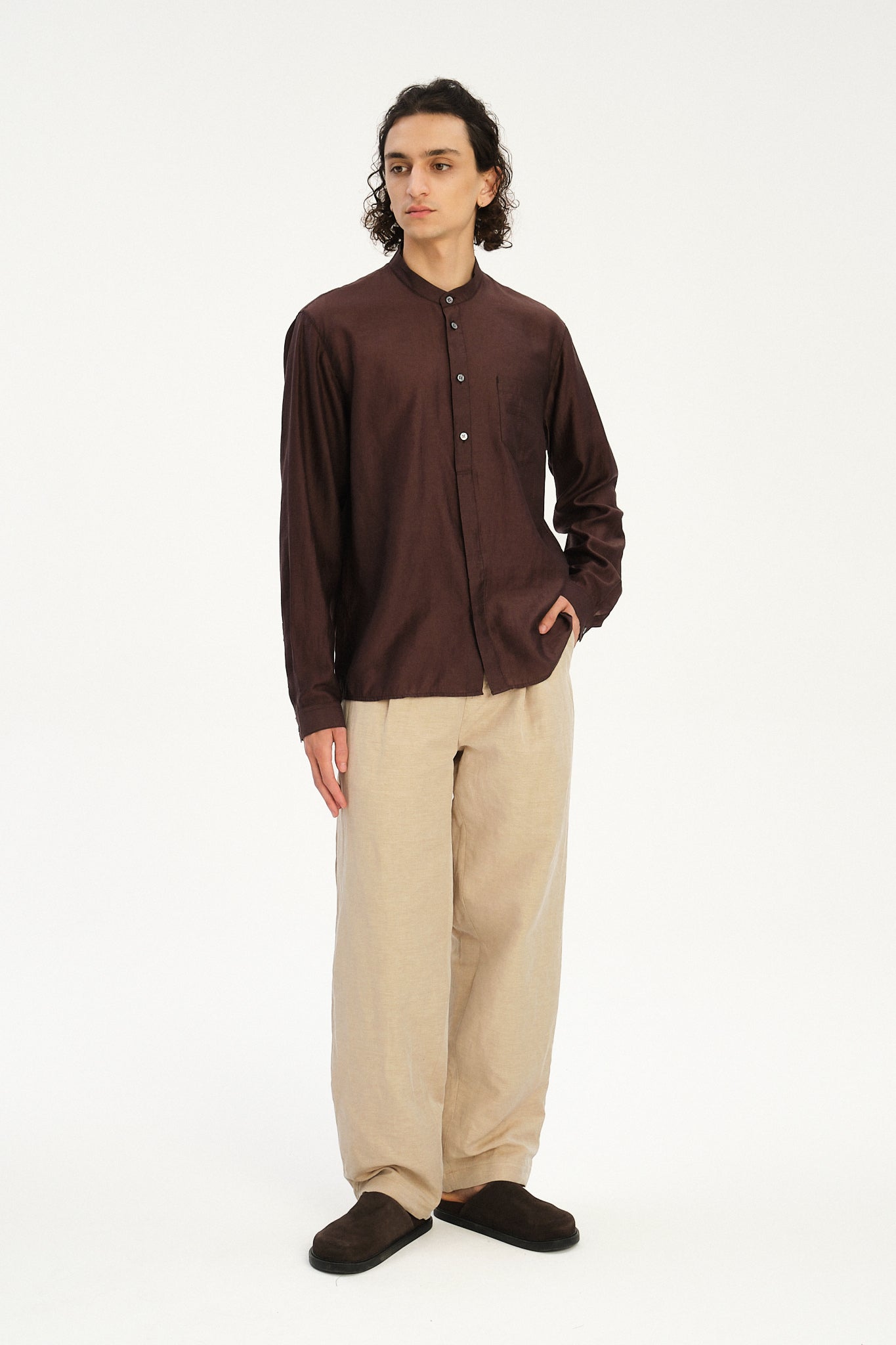 New Zen Shirt in a Silky Japanese Blend of Lyocell in Brown