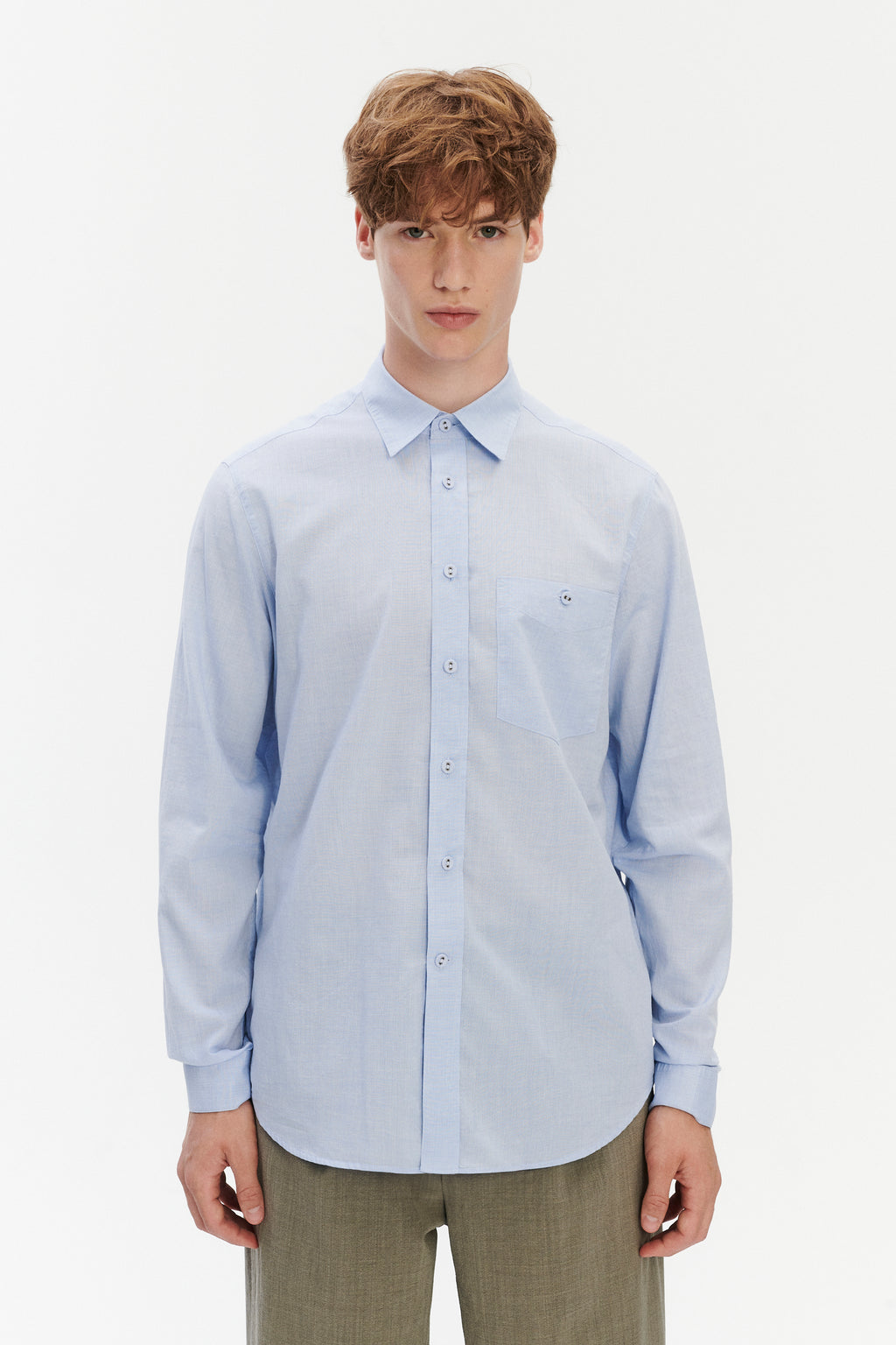 Relaxed Fit Shirt with Fabric Covered Buttons in Soft Italian Cotton