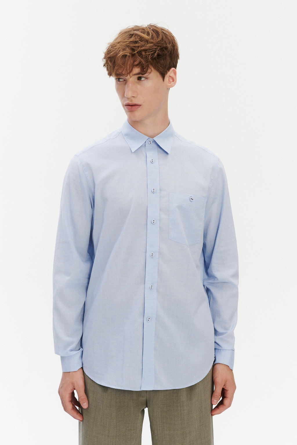 Relaxed Fit Shirt with Fabric Covered Buttons in Soft Italian Cotton
