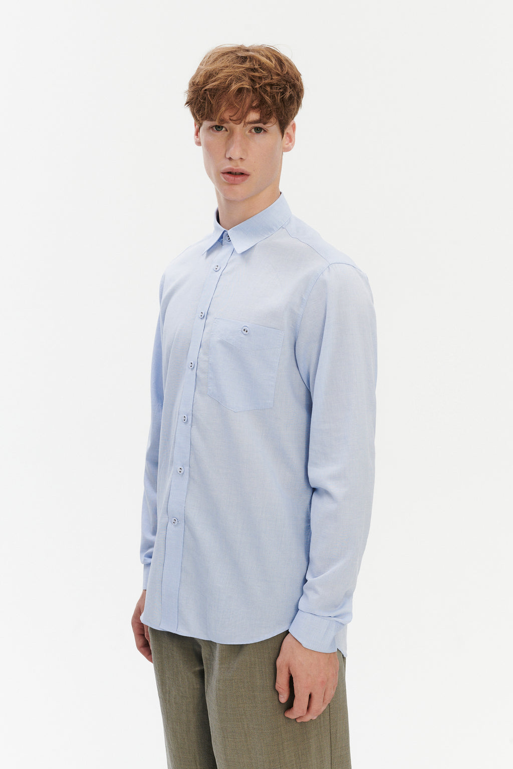Relaxed Fit Shirt with Fabric Covered Buttons in Soft Italian Cotton