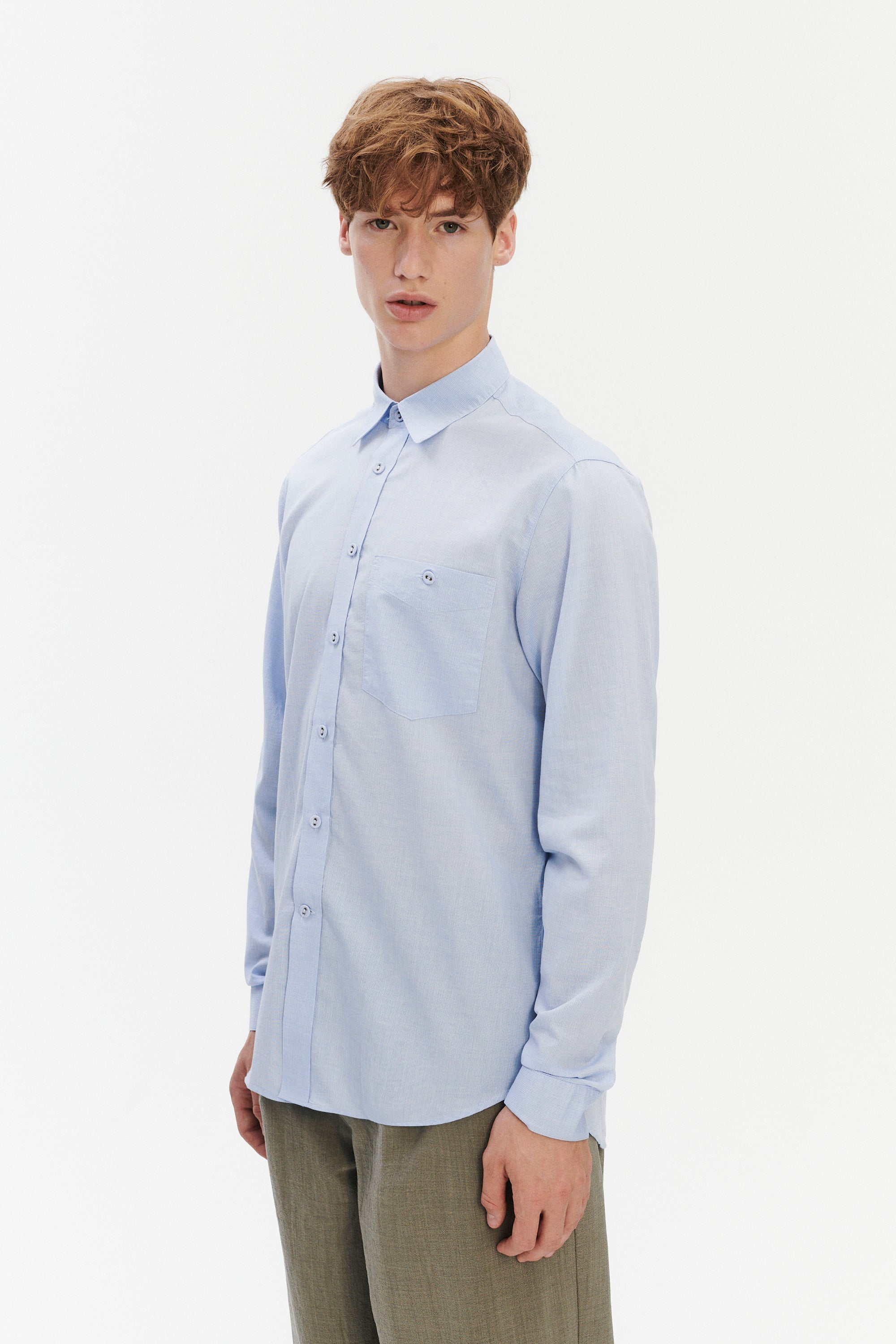 Relaxed Fit Shirt with Fabric Covered Buttons in Soft Italian Cotton