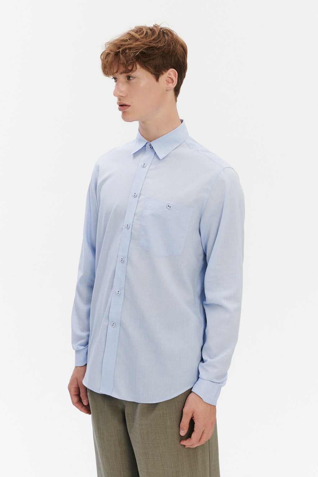 Relaxed Fit Shirt with Fabric Covered Buttons in Soft Italian Cotton