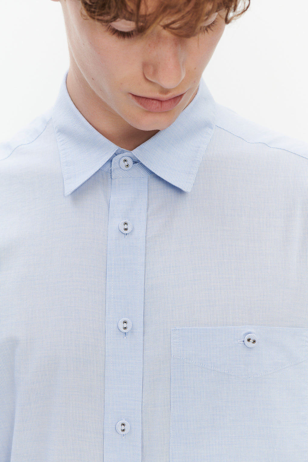 Relaxed Fit Shirt with Fabric Covered Buttons in Soft Italian Cotton
