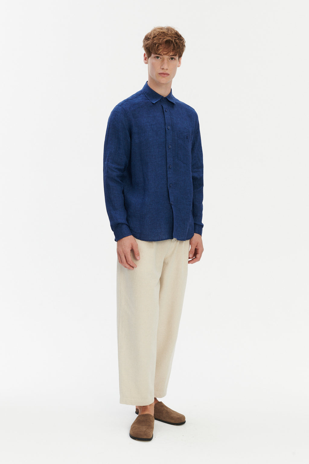 Relaxed Fit Pure Linen Shirt with Fabric Covered Buttons