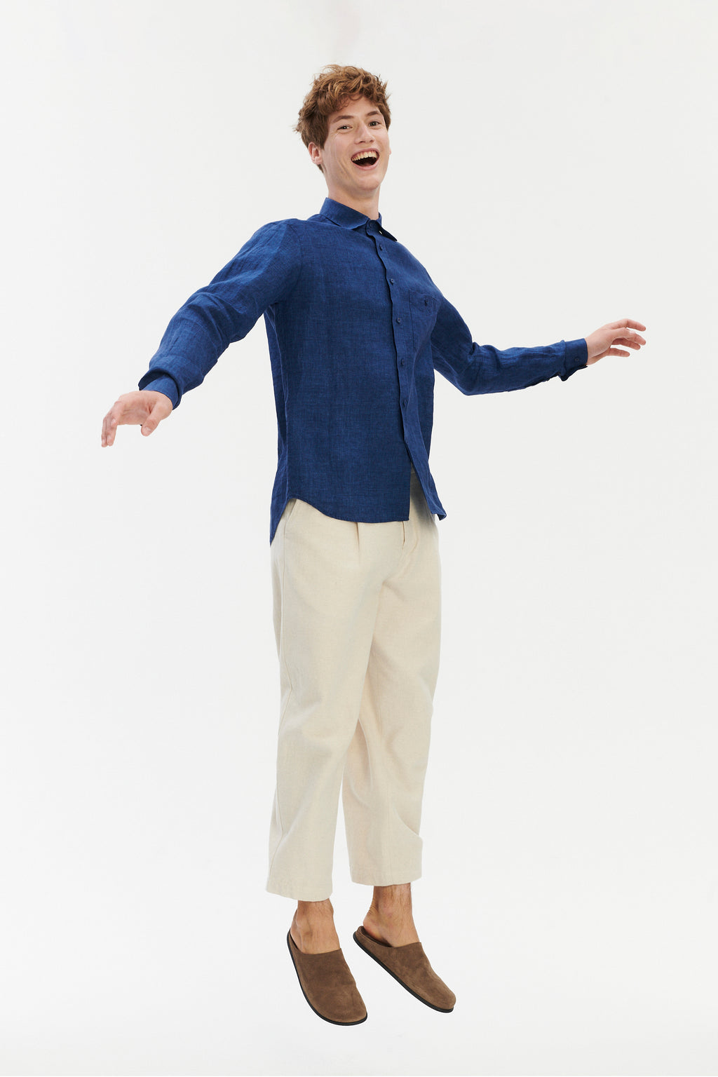 Relaxed Fit Pure Linen Shirt with Fabric Covered Buttons