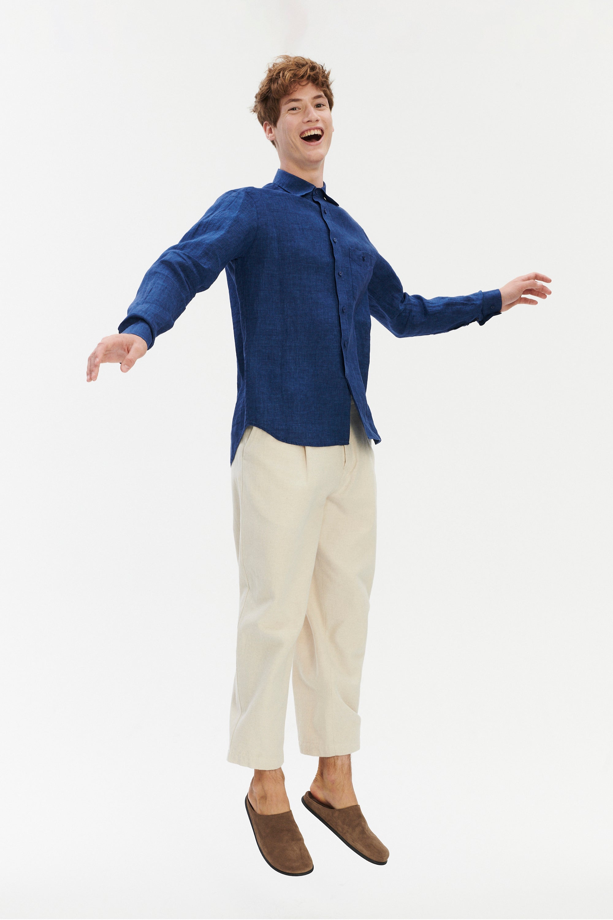 Relaxed Fit Pure Linen Shirt with Fabric Covered Buttons