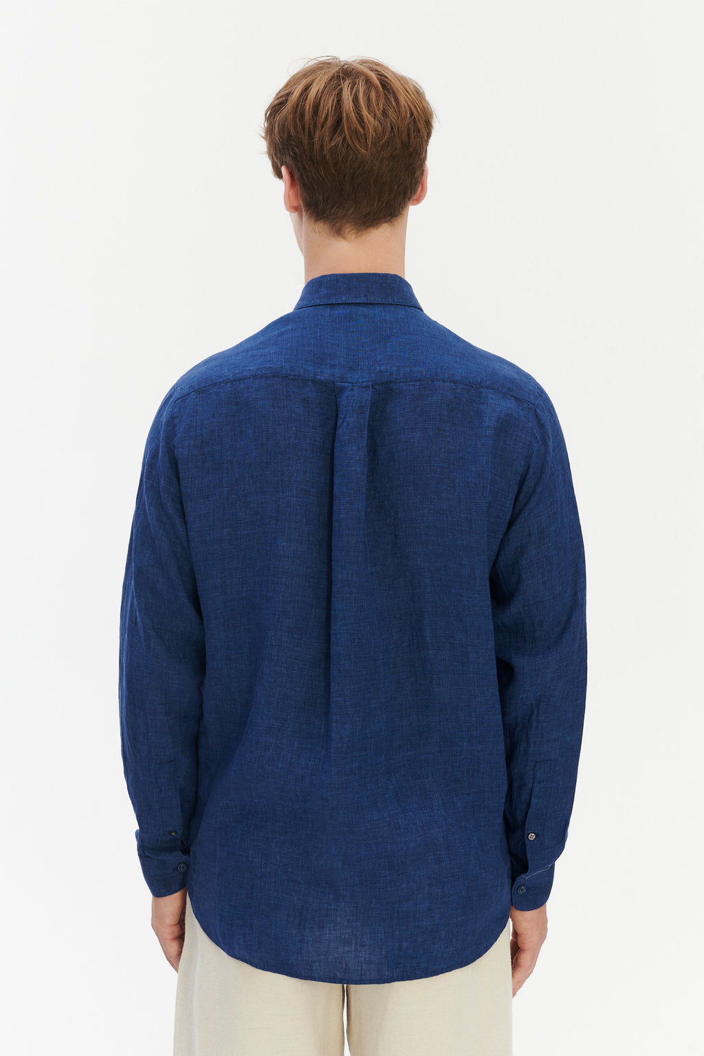 Relaxed Fit Pure Linen Shirt with Fabric Covered Buttons