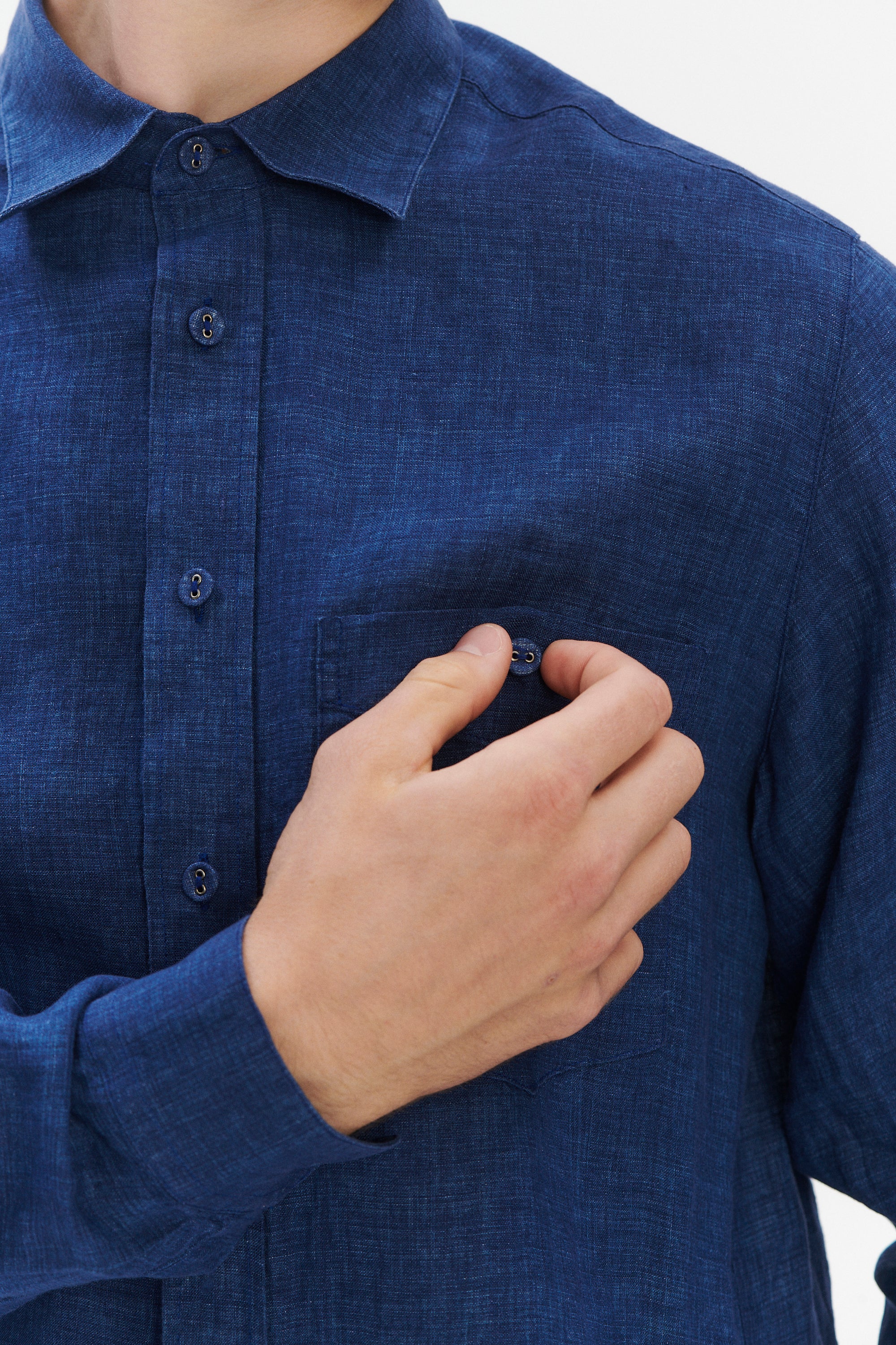 Relaxed Fit Pure Linen Shirt with Fabric Covered Buttons