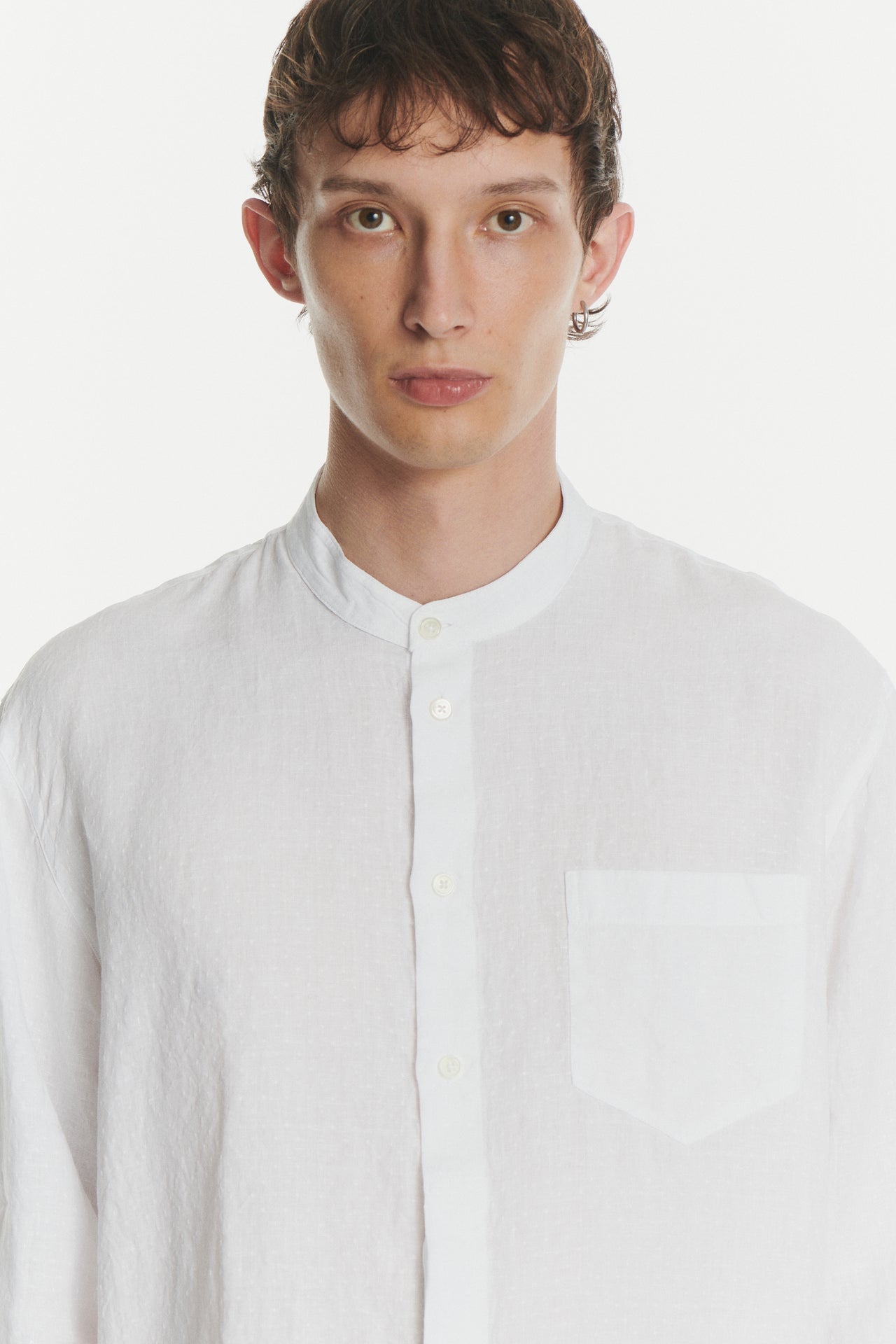 Zen Grandad Collar Shirt  in a Finest Italian Jacquard Linen