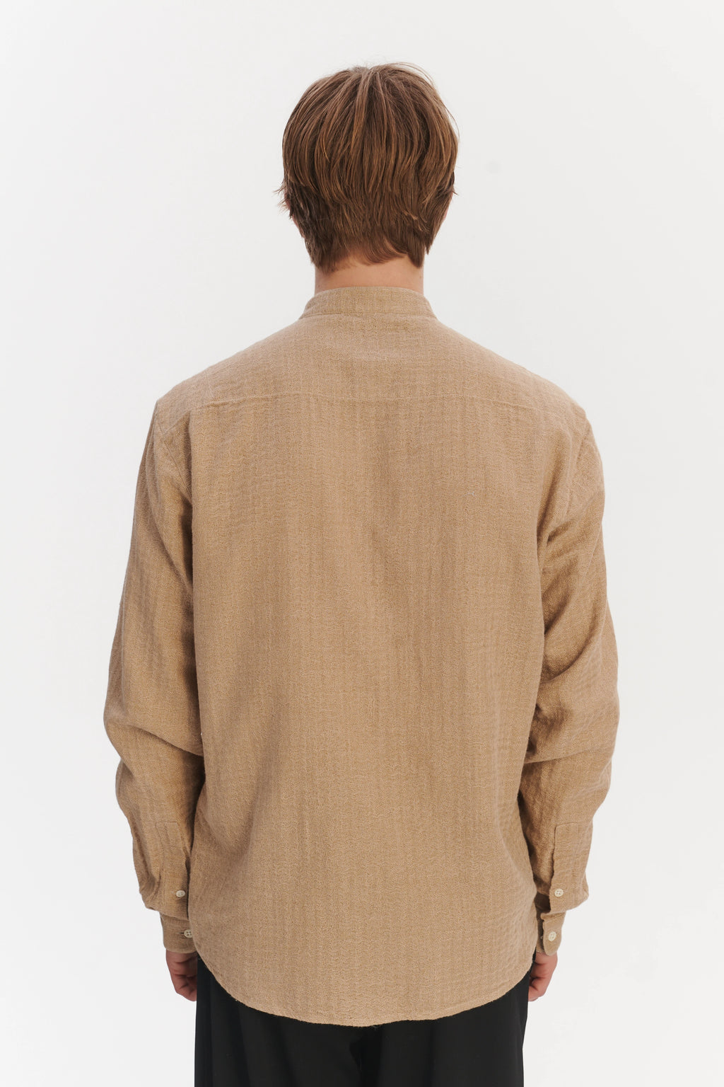 New Zen Grandad Collar Shirt in a Beige Double Sided Portuguese Cotton and Linen