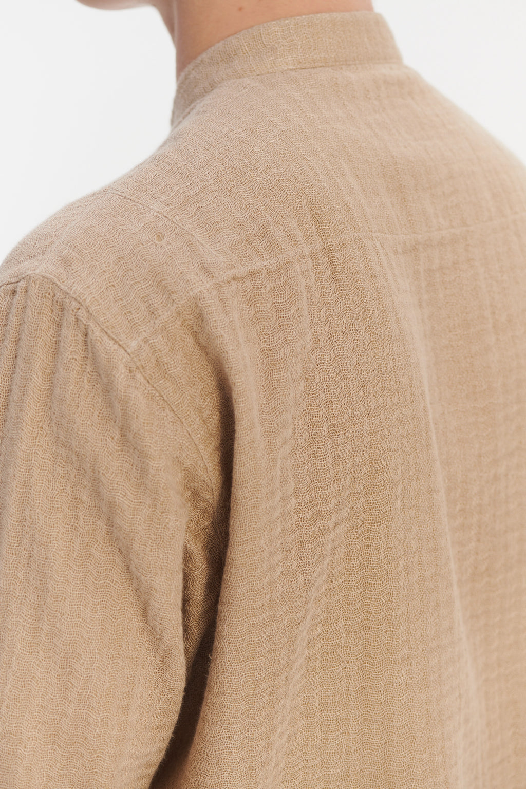 New Zen Grandad Collar Shirt in a Beige Double Sided Portuguese Cotton and Linen