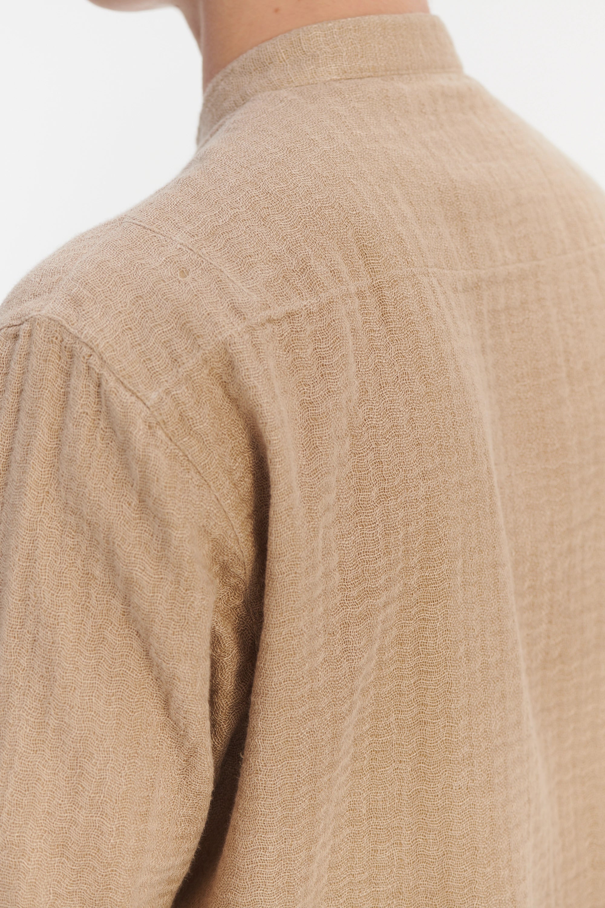 New Zen Grandad Collar Shirt in a Beige Double Sided Portuguese Cotton and Linen
