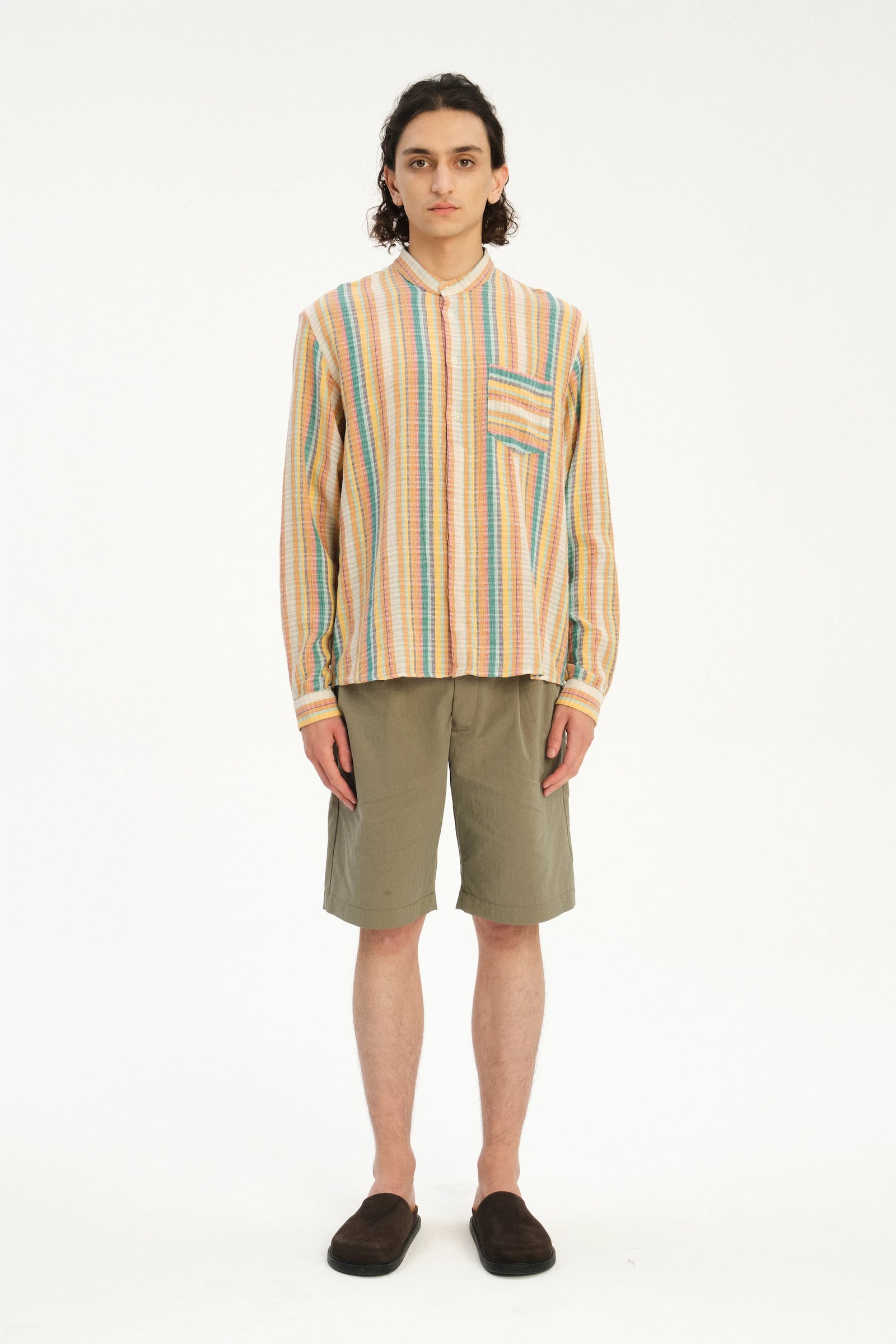 Zen Shirt in a Yellow, Green, and Blue Striped Portuguese Cotton