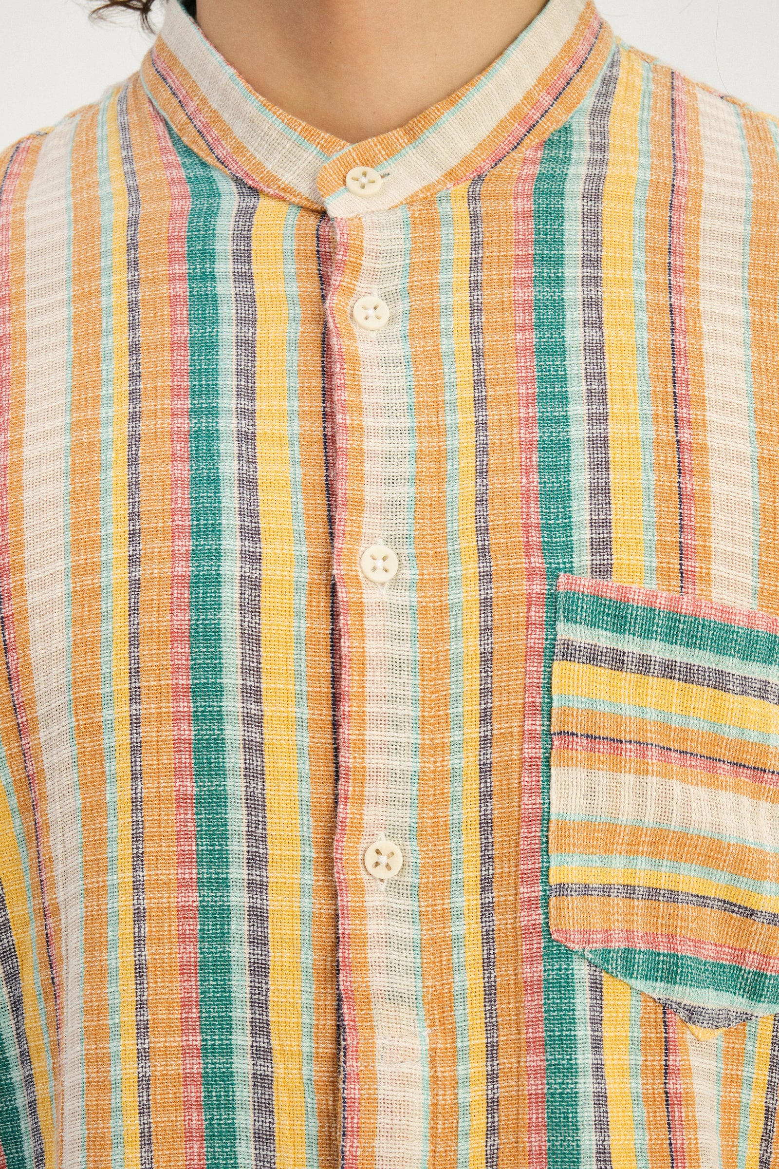 Zen Shirt in a Yellow, Green, and Blue Striped Portuguese Cotton
