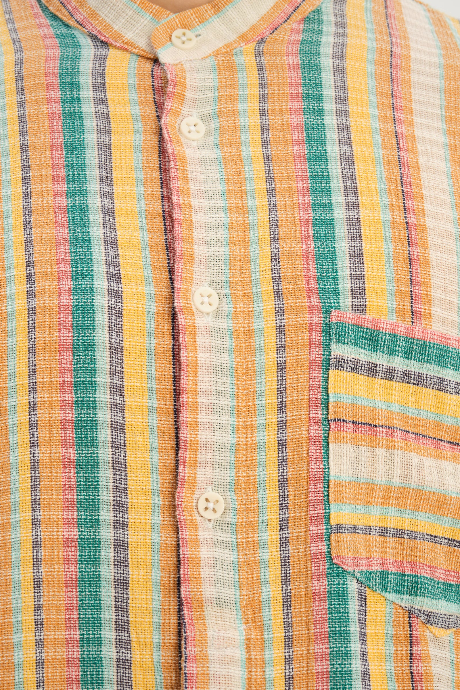 Zen Shirt in a Yellow, Green, and Blue Striped Portuguese Cotton