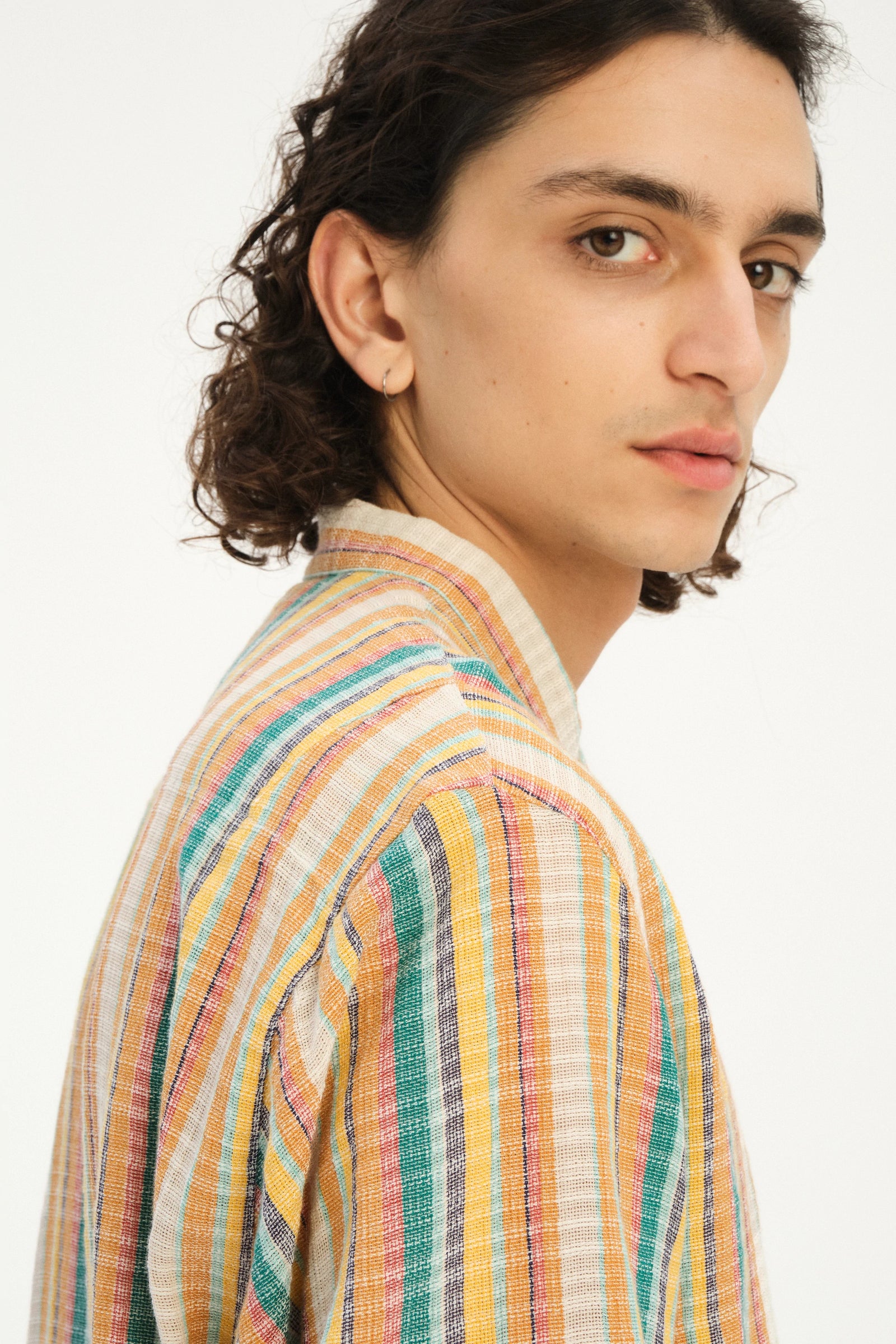 Zen Shirt in a Yellow, Green, and Blue Striped Portuguese Cotton