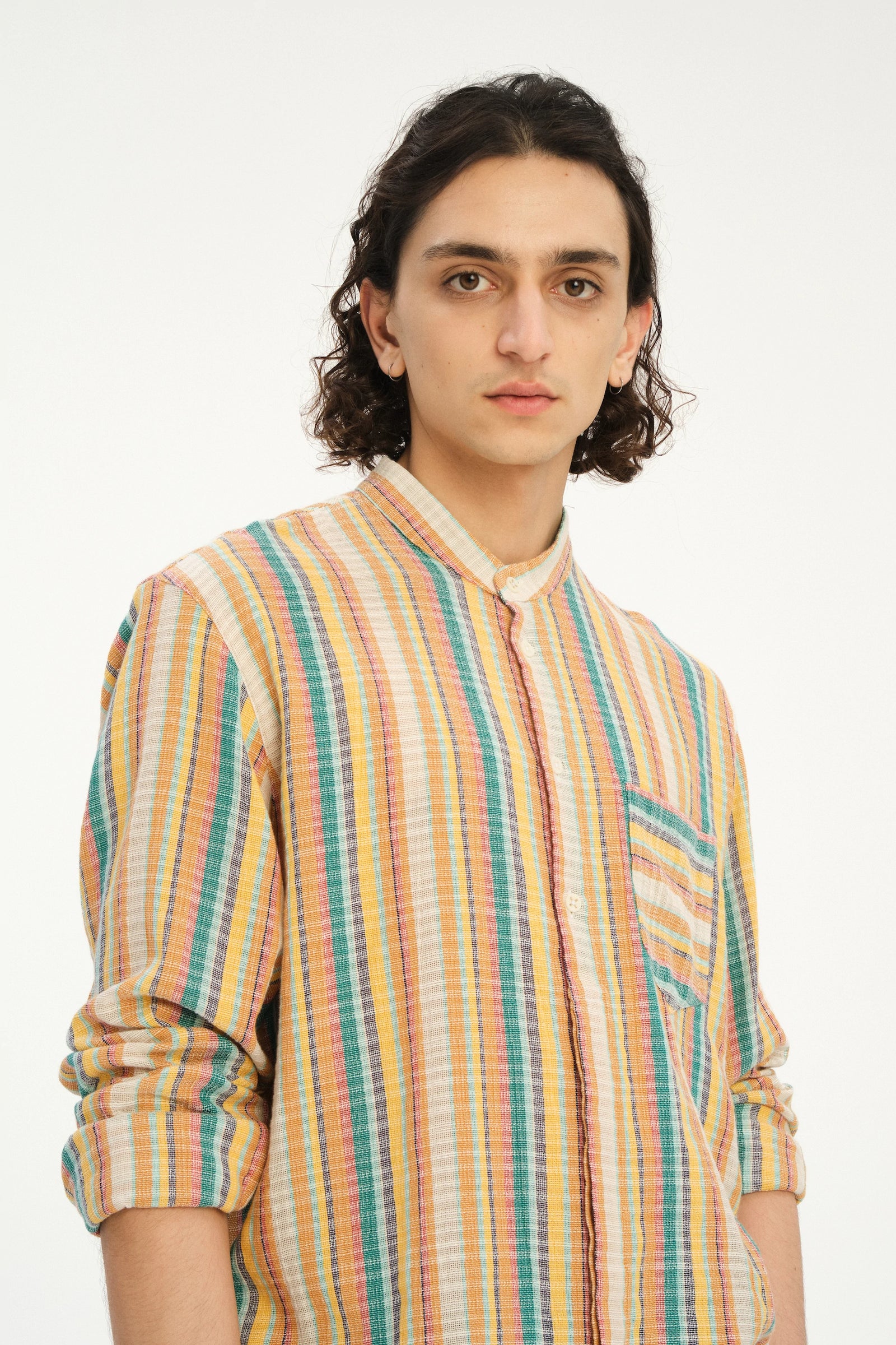 Zen Shirt in a Yellow, Green, and Blue Striped Portuguese Cotton