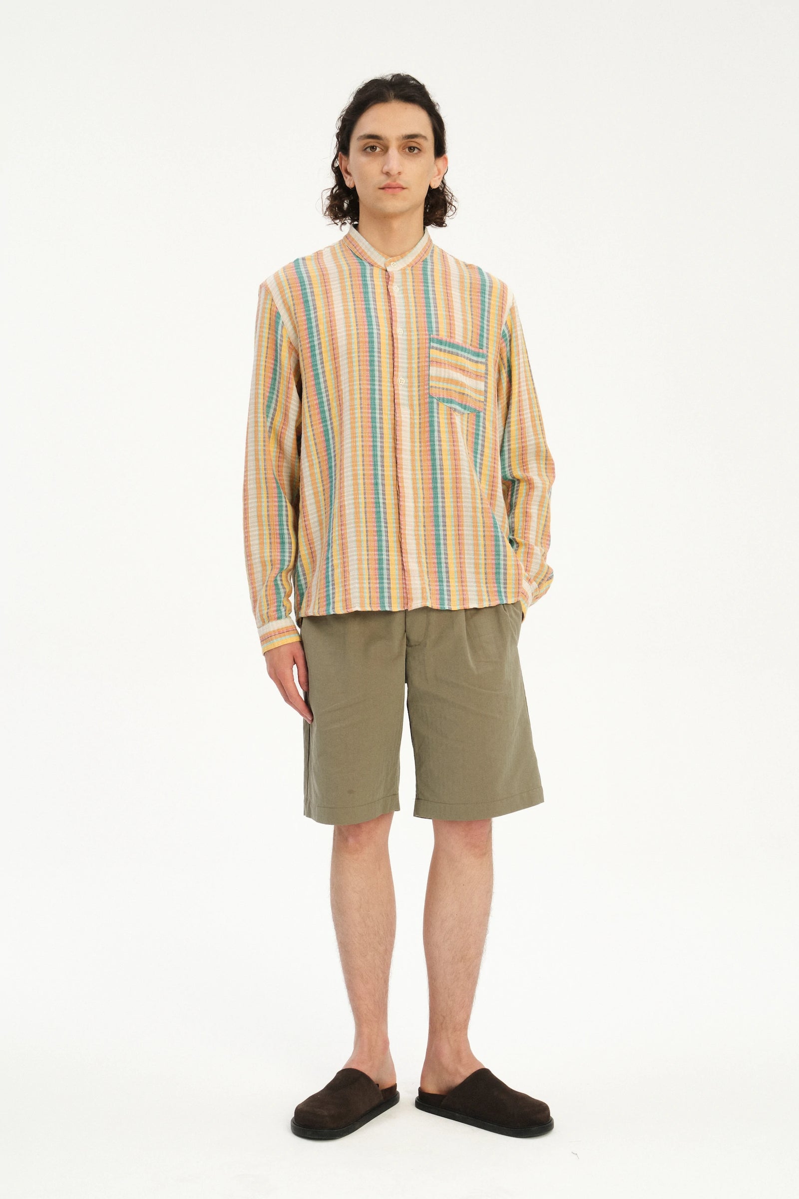 Zen Shirt in a Yellow, Green, and Blue Striped Portuguese Cotton