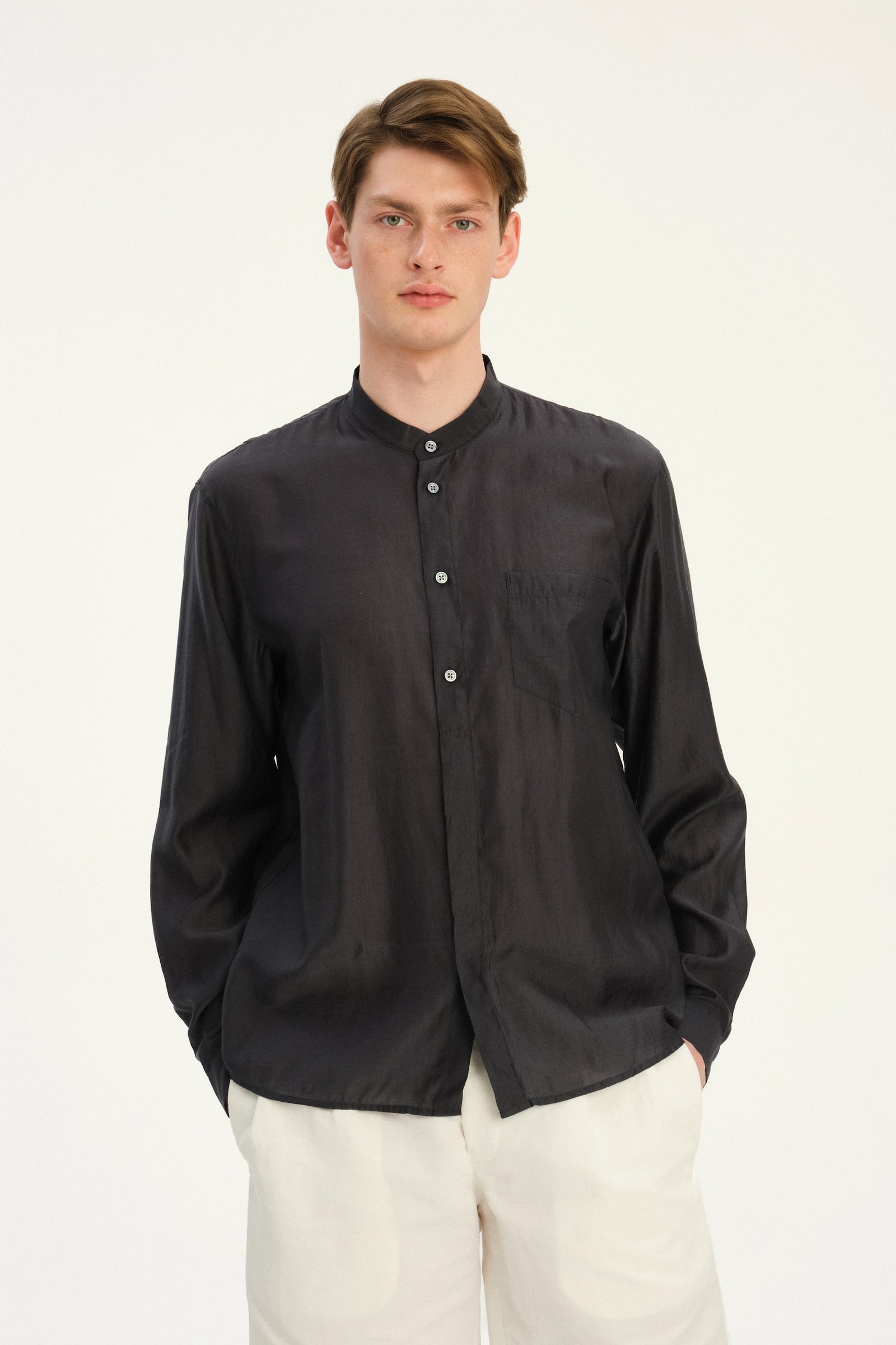 New Zen Shirt in an Anthracite Silky Japanese Lyocell Blend