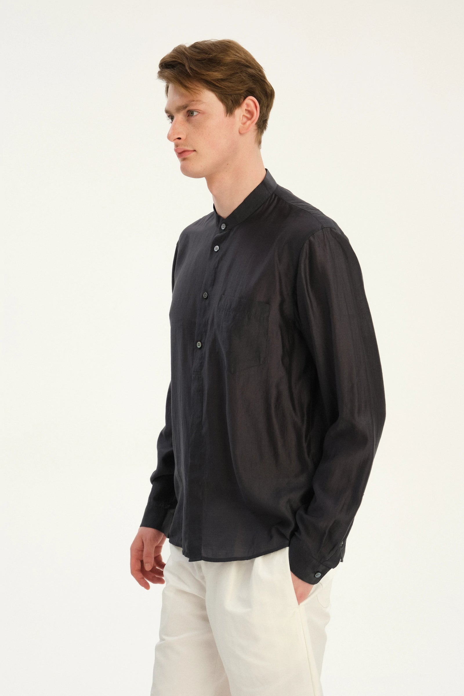 New Zen Shirt in an Anthracite Silky Japanese Lyocell Blend
