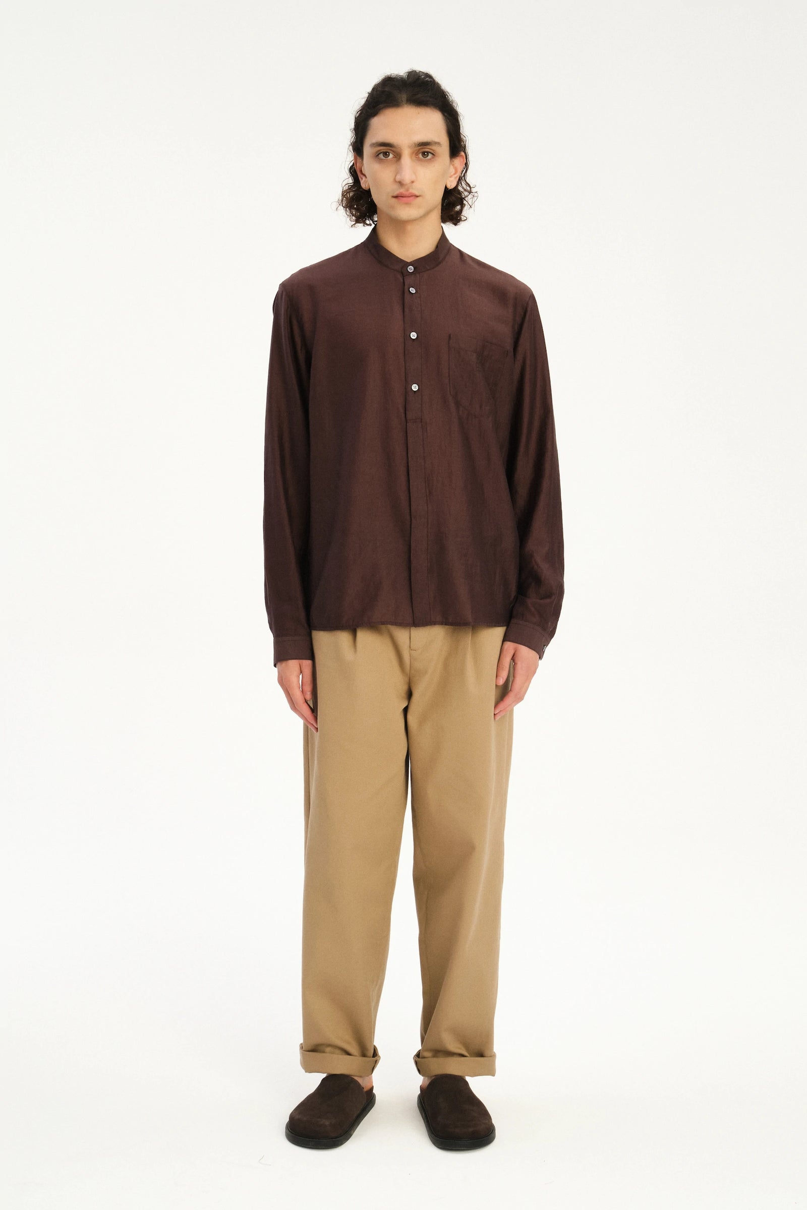New Zen Shirt in a Coffee Brown Silky Japanese Lyocell Blend