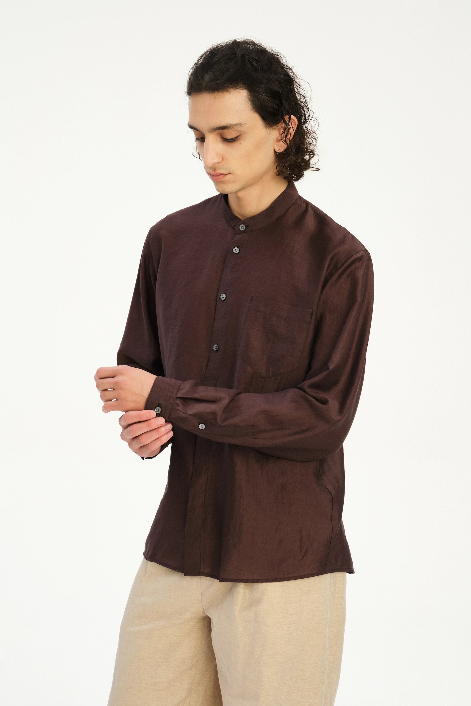 New Zen Shirt in a Coffee Brown Silky Japanese Lyocell Blend