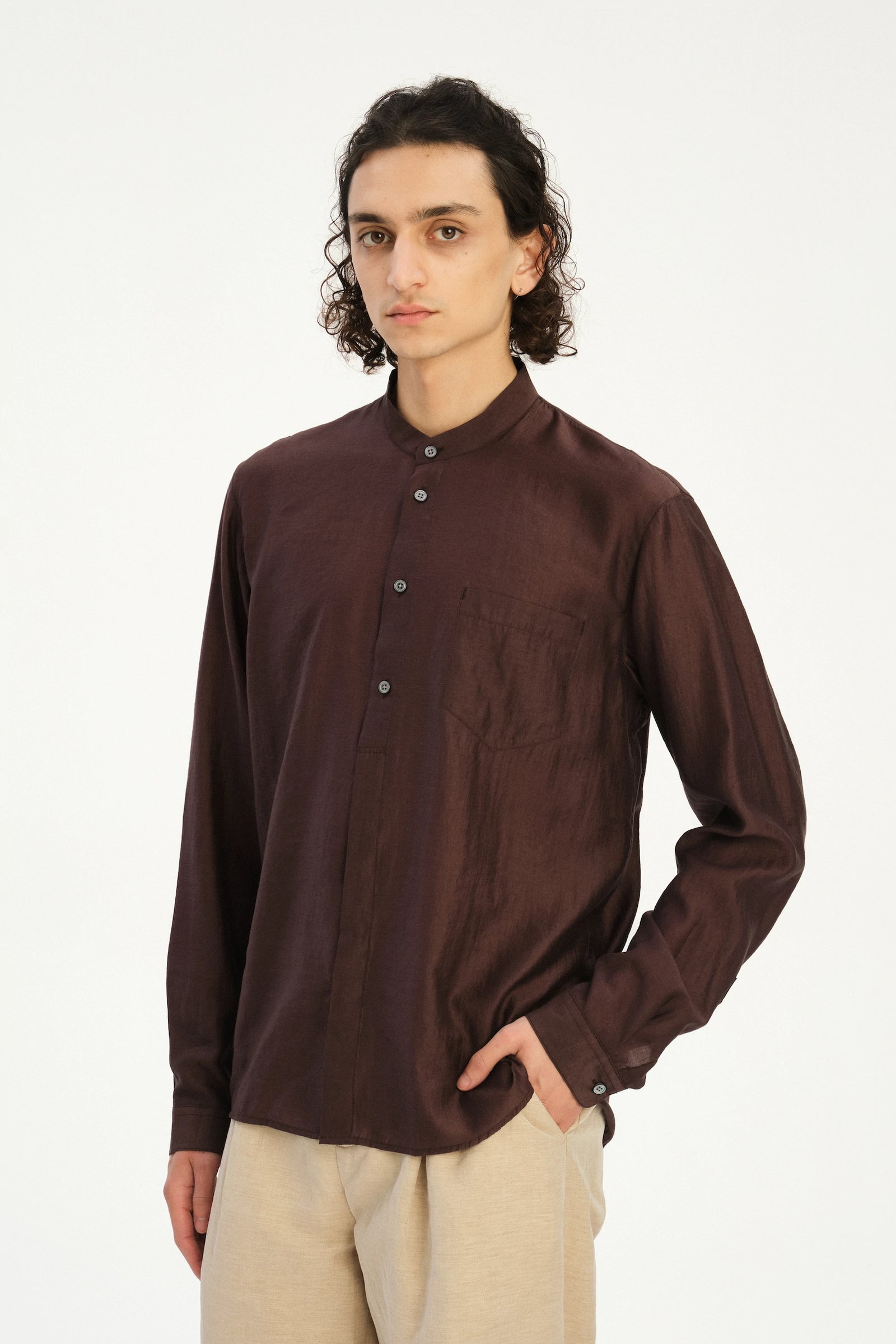 New Zen Shirt in a Coffee Brown Silky Japanese Lyocell Blend