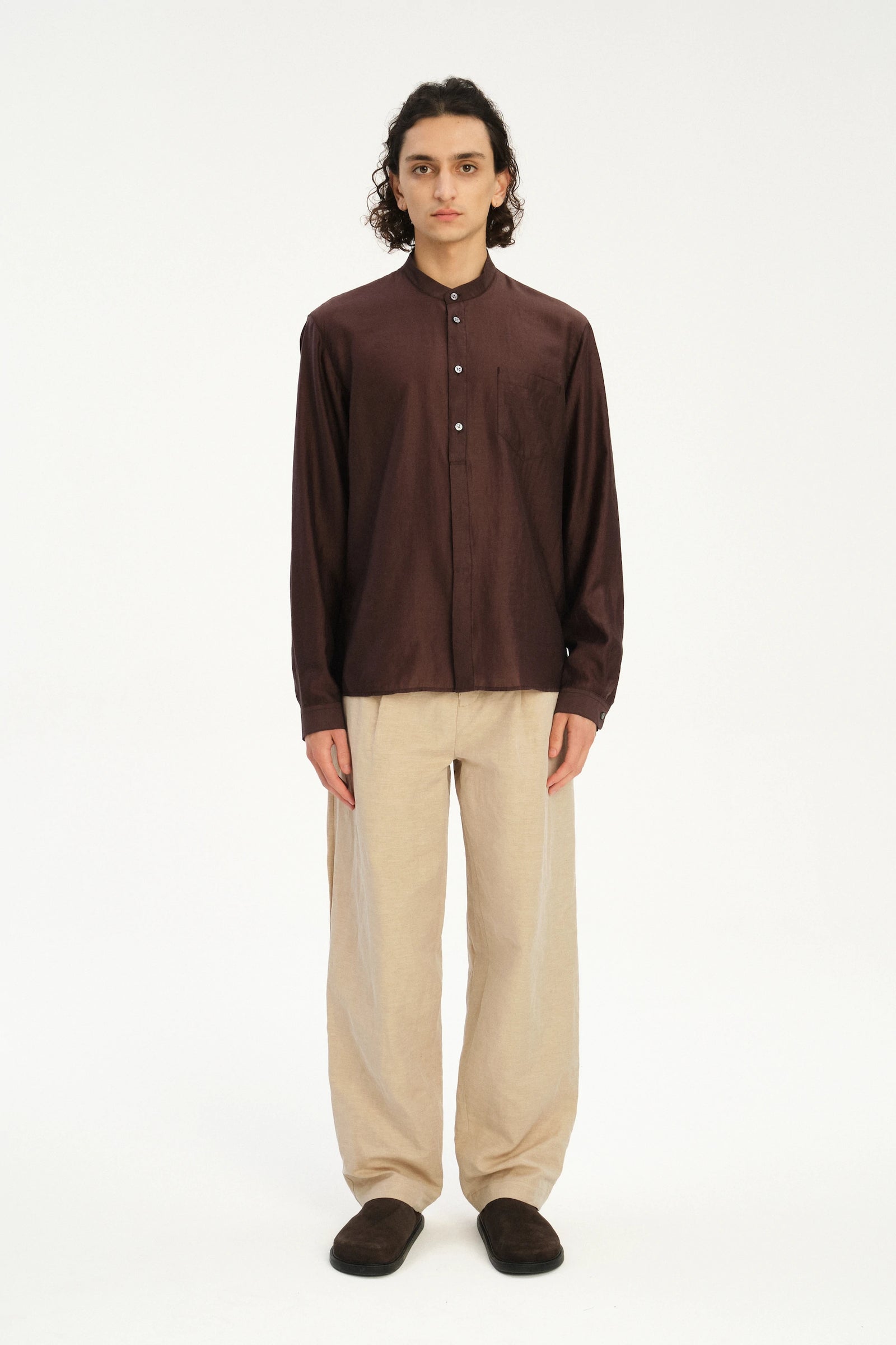 New Zen Shirt in a Coffee Brown Silky Japanese Lyocell Blend