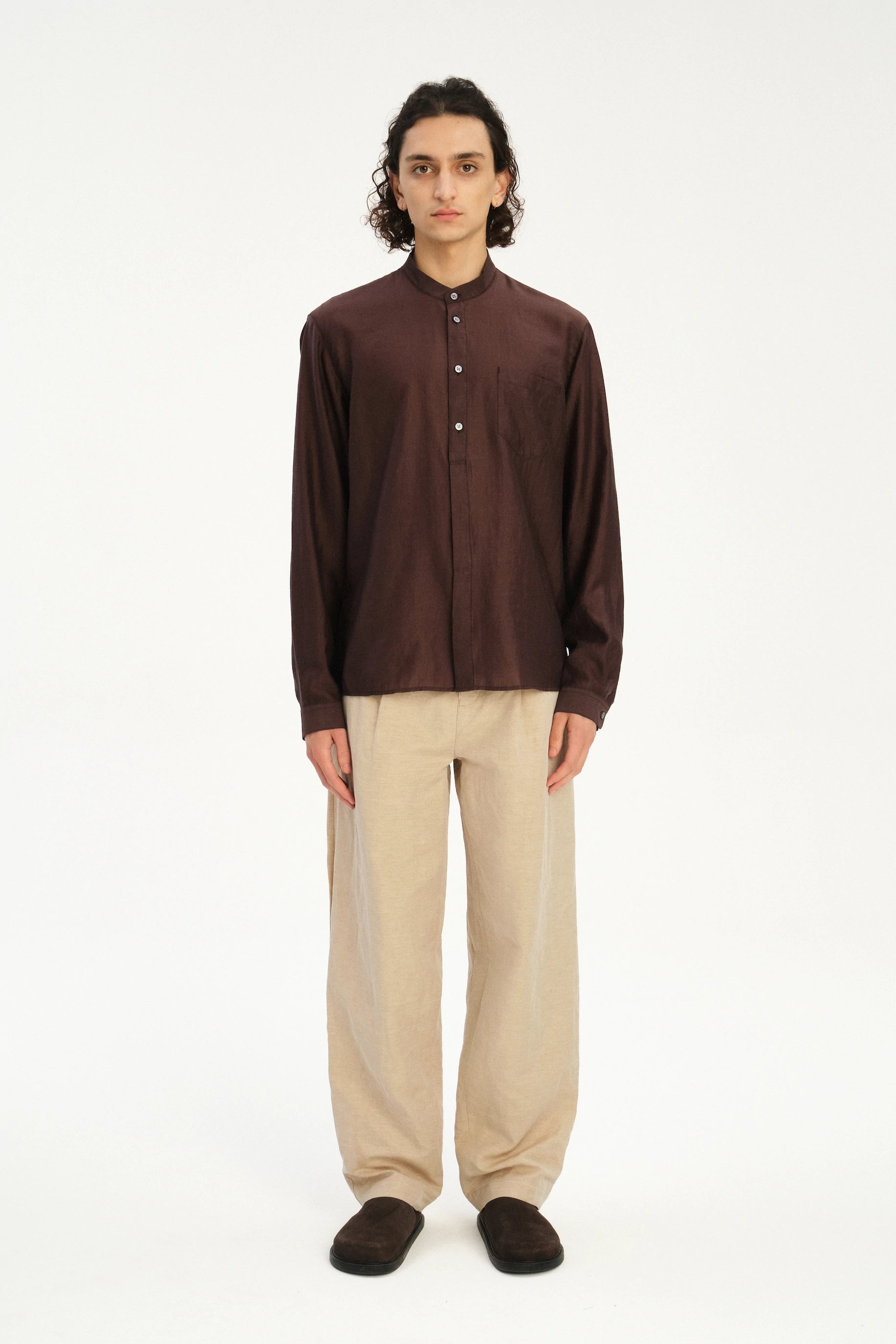 New Zen Shirt in a Coffee Brown Silky Japanese Lyocell Blend