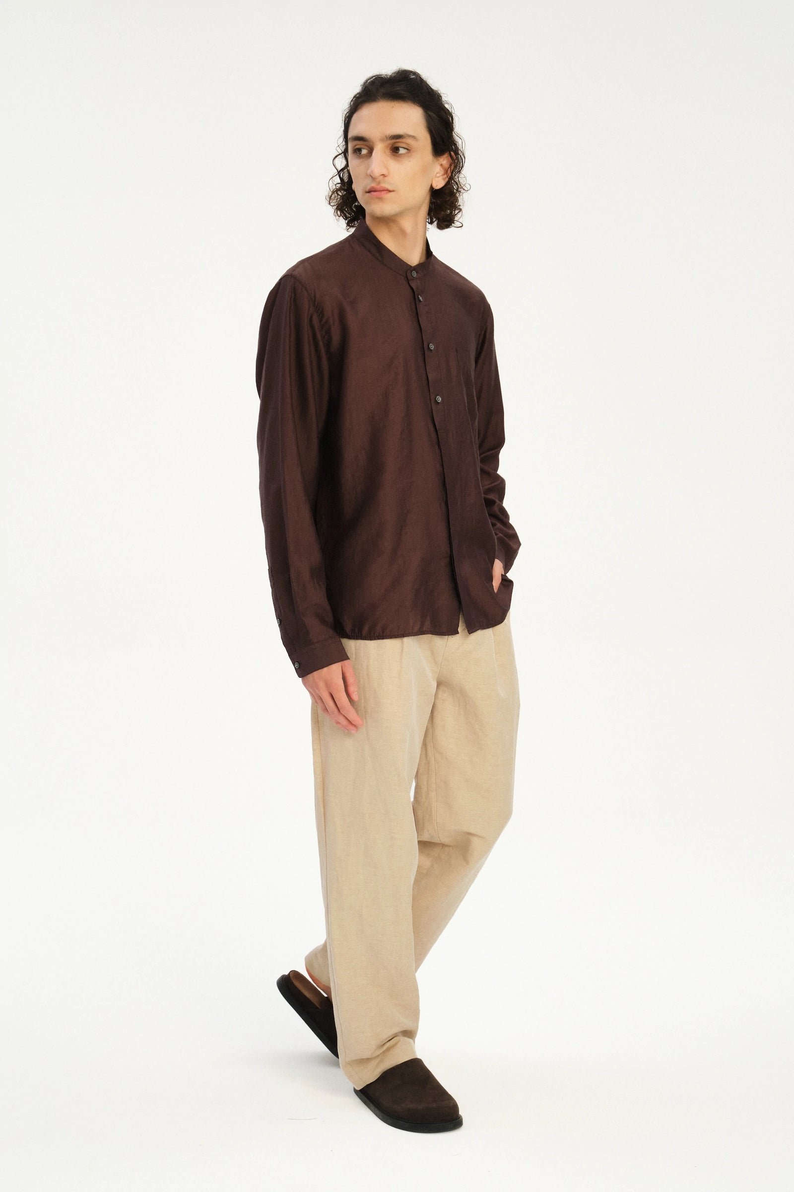 New Zen Shirt in a Coffee Brown Silky Japanese Lyocell Blend