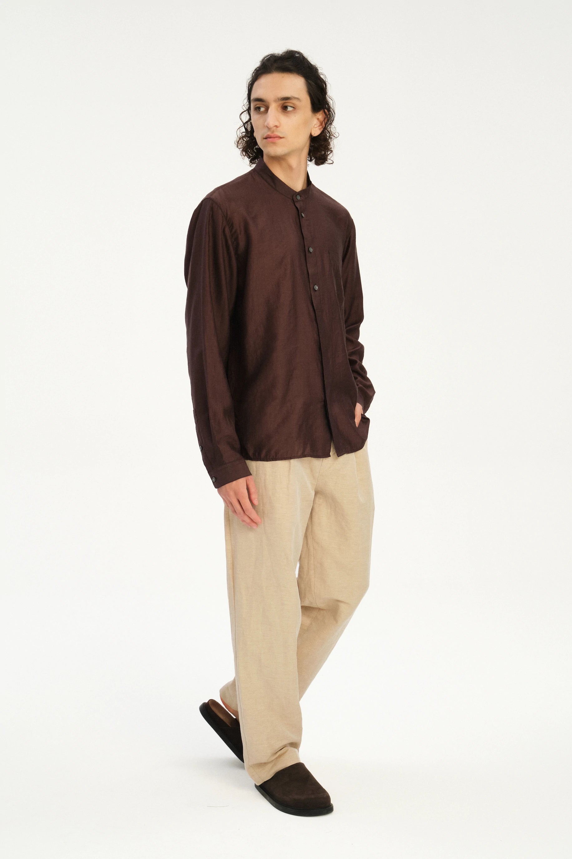 New Zen Shirt in a Silky Japanese Blend of Lyocell in Brown
