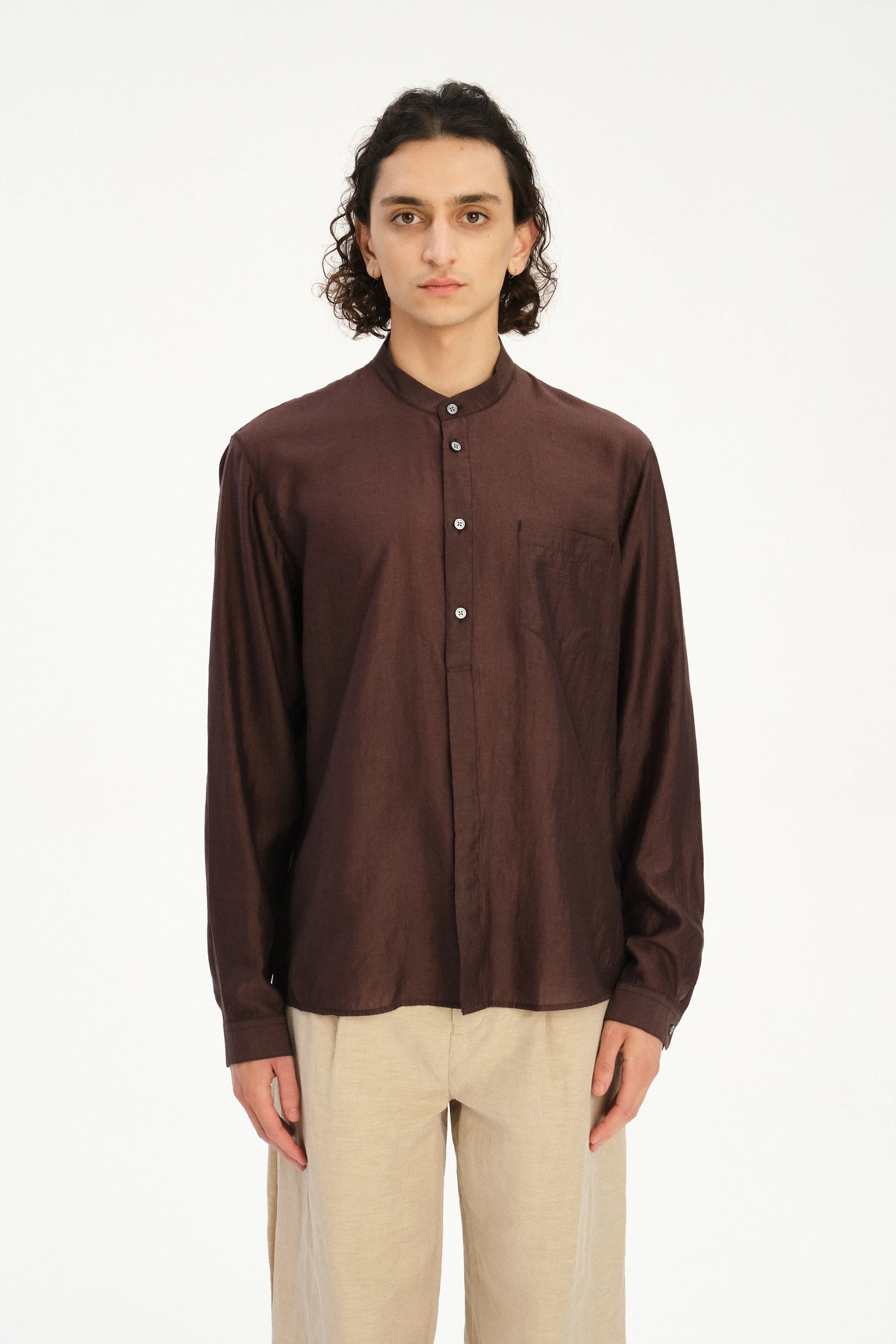 New Zen Shirt in a Coffee Brown Silky Japanese Lyocell Blend