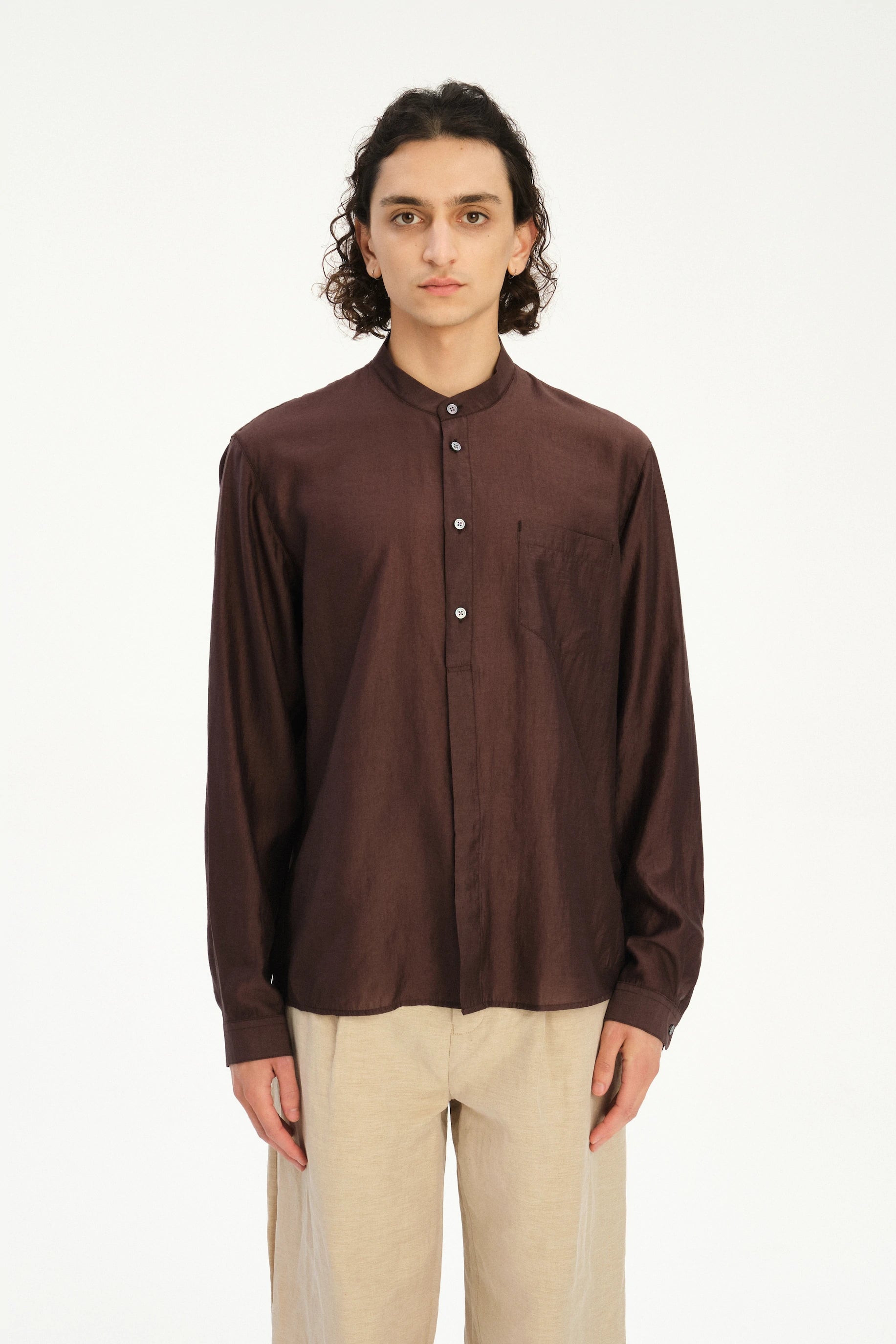 New Zen Shirt in a Silky Japanese Blend of Lyocell in Brown