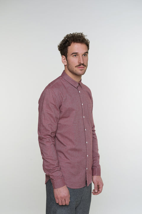 Proper Shirt in Wine Red Brushed Soft Cotton Portuguese Flannel
